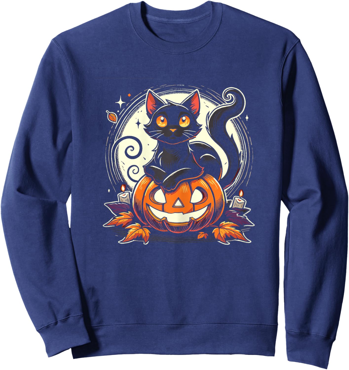 Black Halloween Cat Shirt Retro Fall Costume Sweatshirt - Sweatshirt | Navy