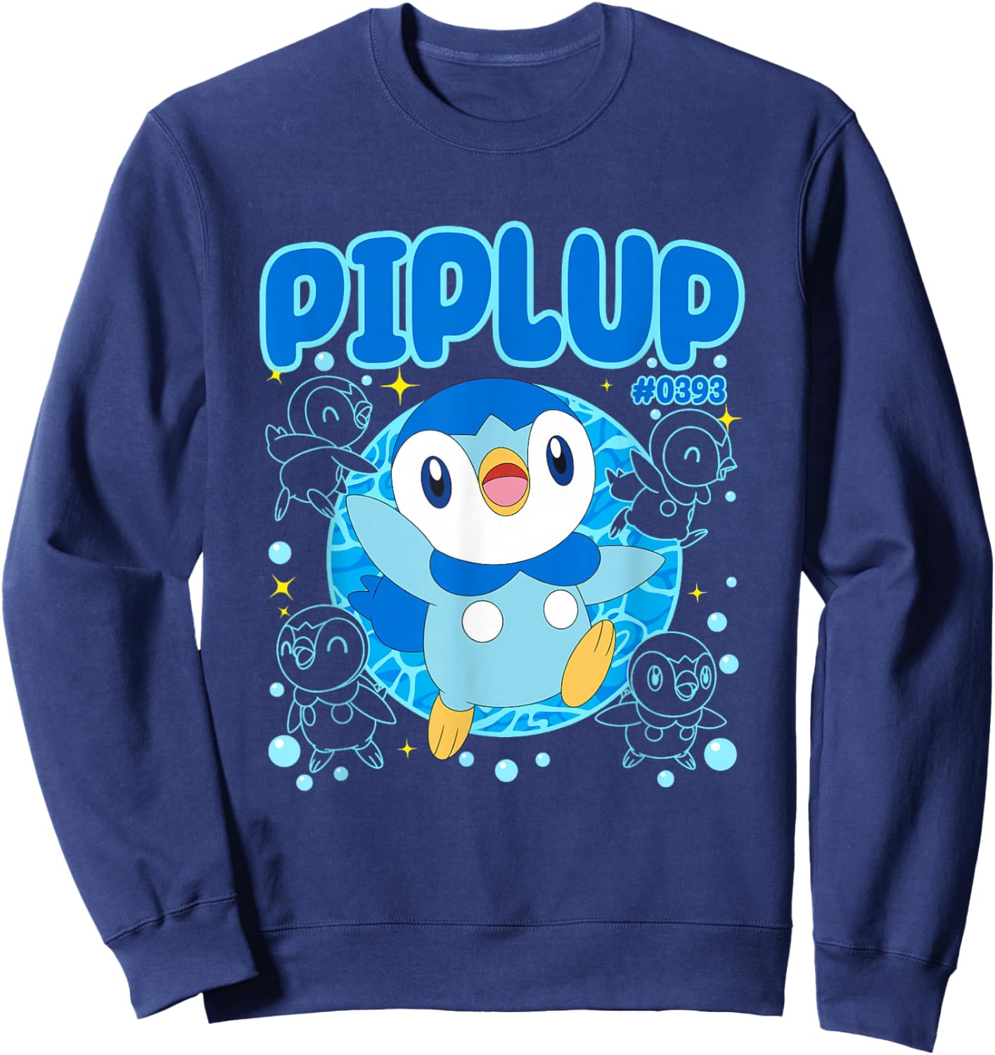 Pokémon Cute Happy Piplup #0393 Collage Big Chest Poster Sweatshirt - Sweatshirt | Navy
