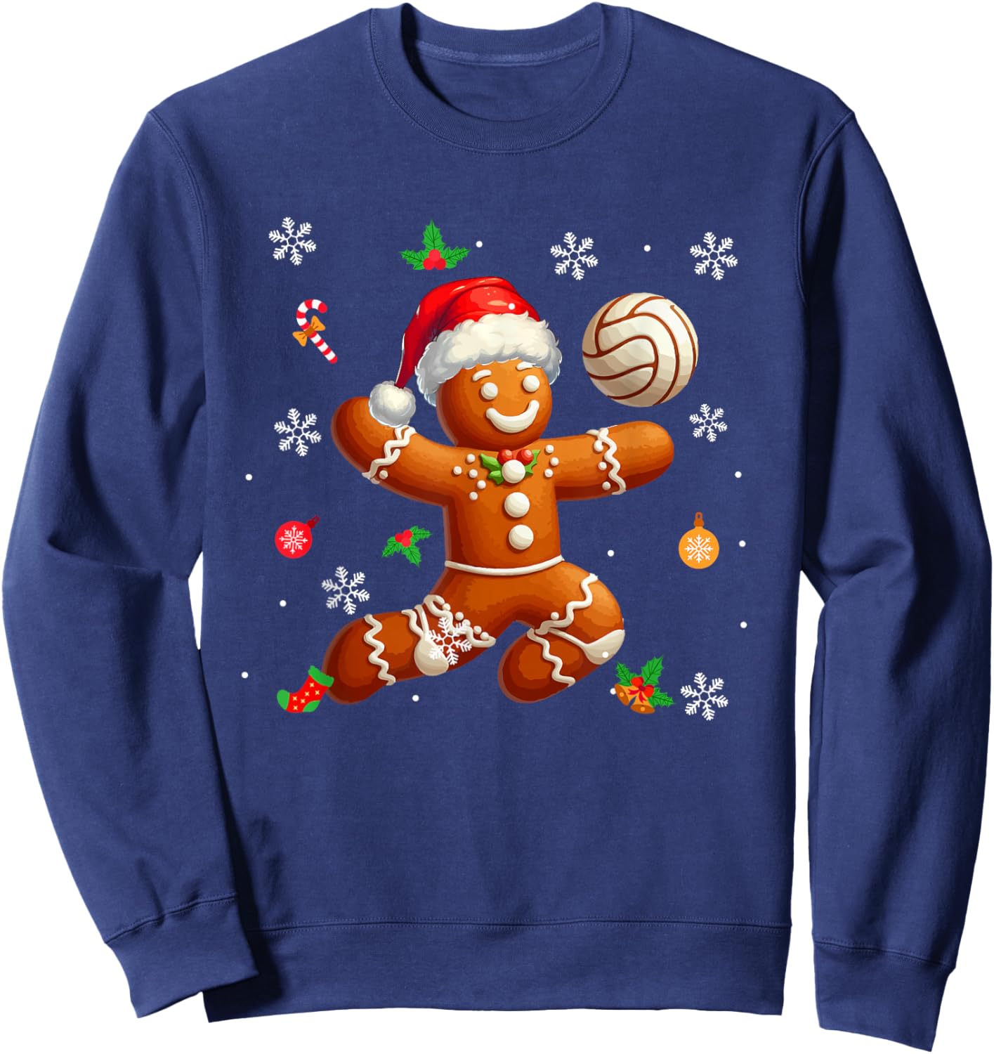 Gingerbread Playing Volleyball Christmas Player Kids Family Sweatshirt - Sweatshirt | Navy