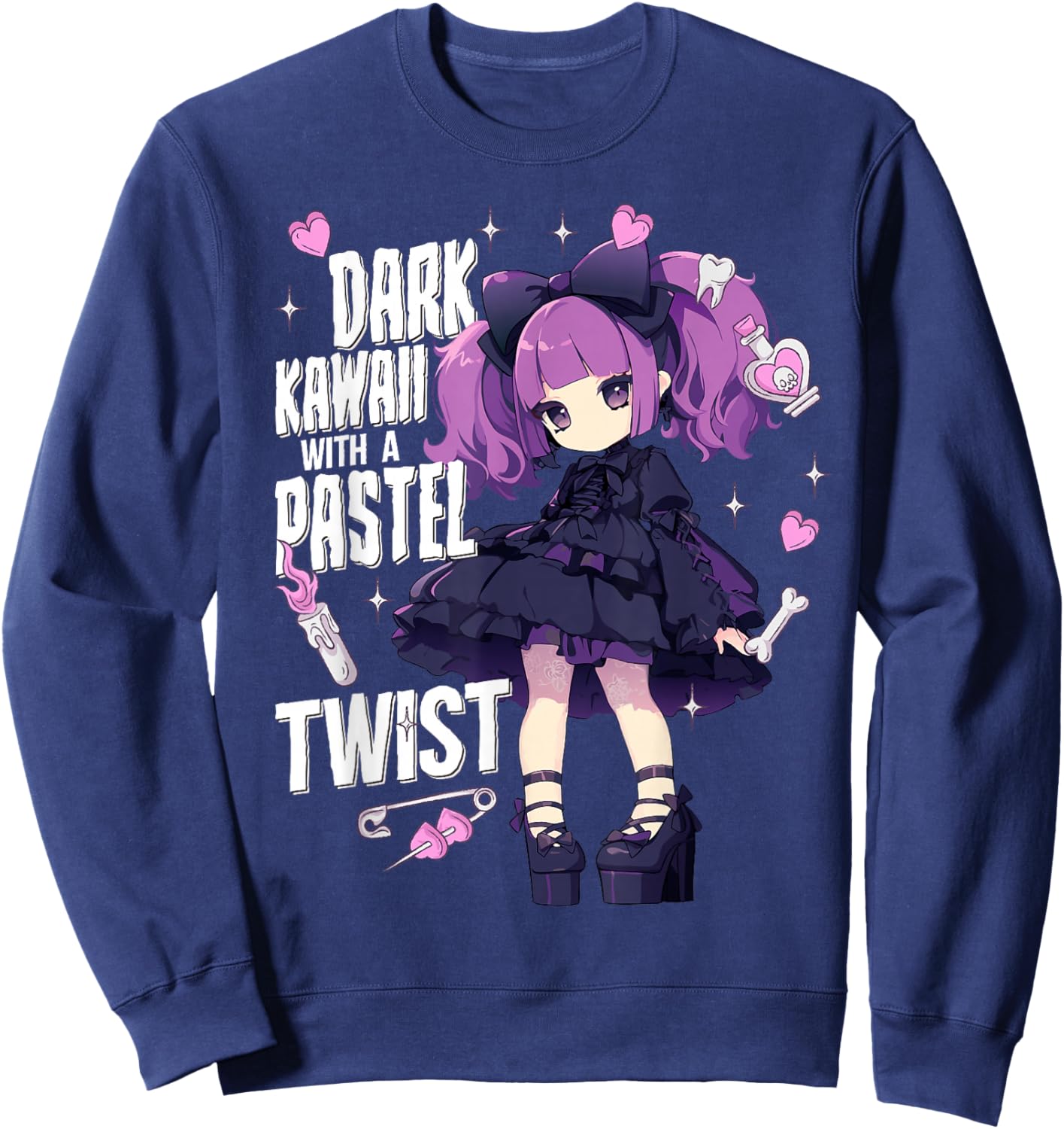 Dark Kawaii With A Pastel Twist Aesthetic Sweatshirt - Sweatshirt | Navy