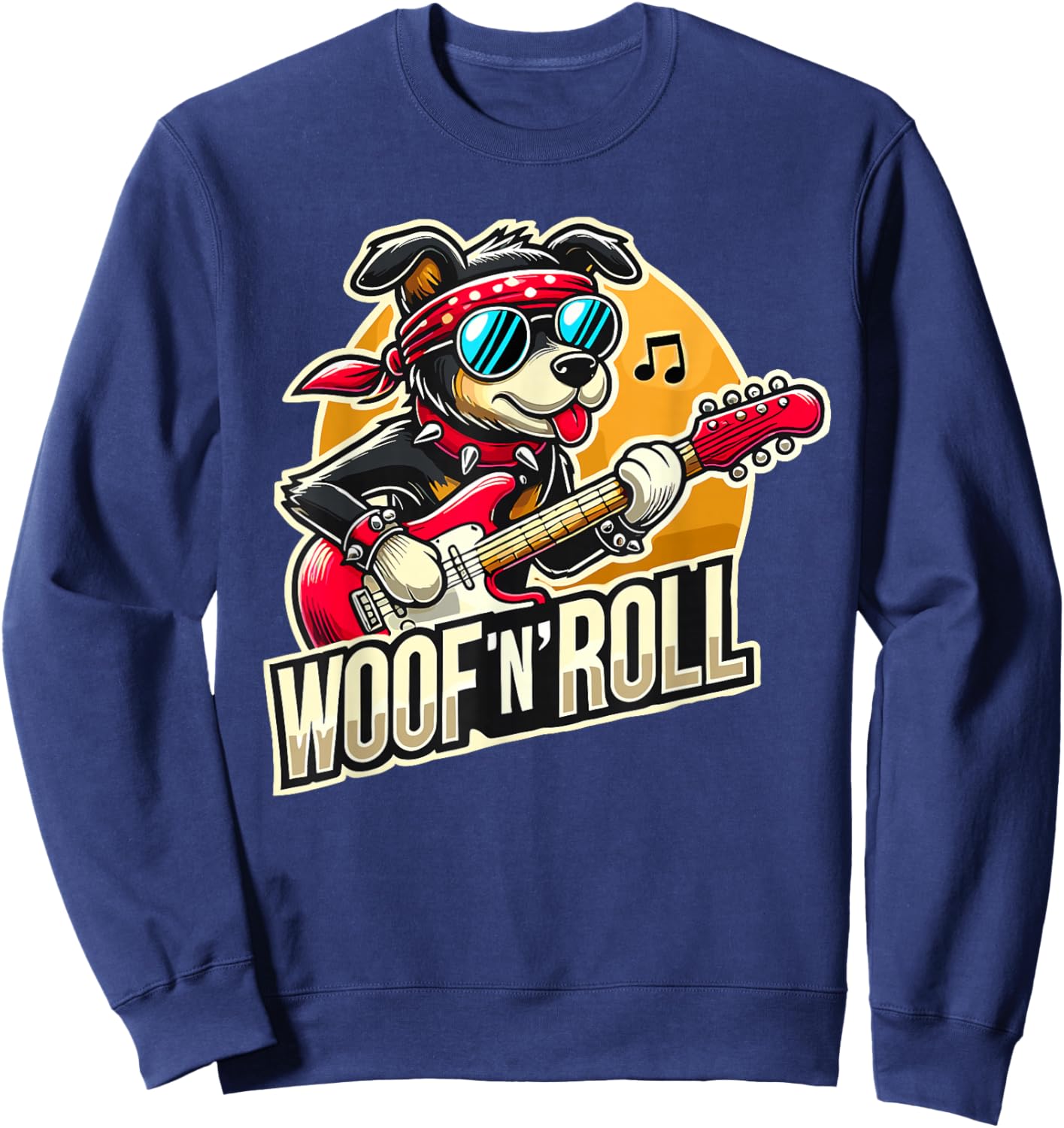 Funny Dog Woof ’n’ Roll Cool Guitar Rock Dog Sweatshirt - Sweatshirt | Navy
