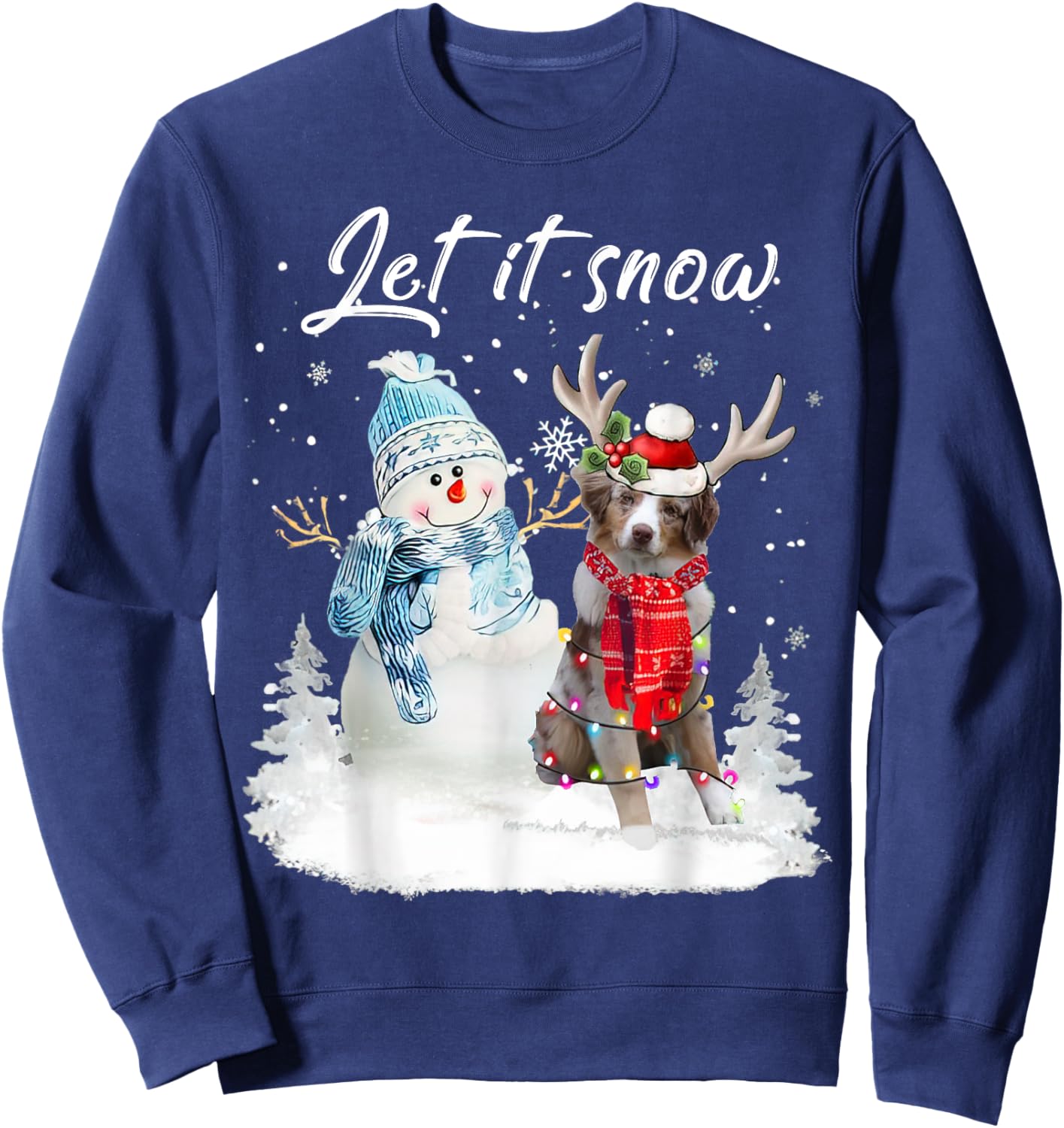 Australian Shepherd Santa Dog Christmas Snowman Xmas Pajama Sweatshirt - Sweatshirt | Navy