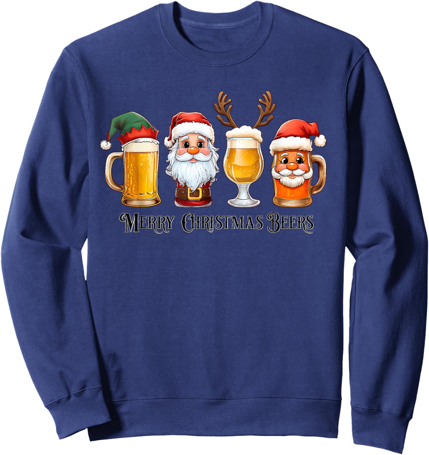 Christmas Drinking Merry Christmas Santa Beer Sweatshirt - Sweatshirt | Navy