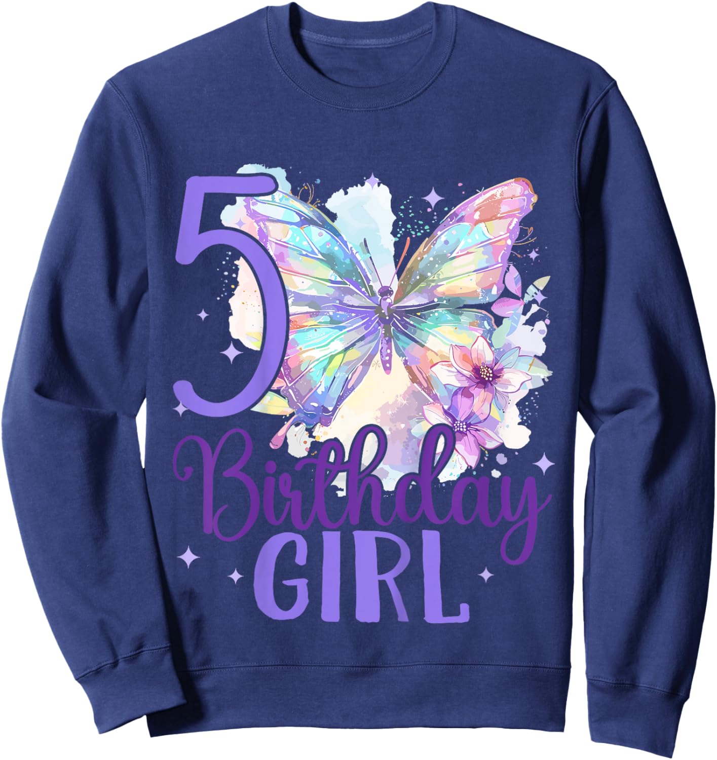 Kids 5th Birthday Butterfly 5 Years Five Finally 5 Birthday Girl Sweatshirt - Sweatshirt | Navy