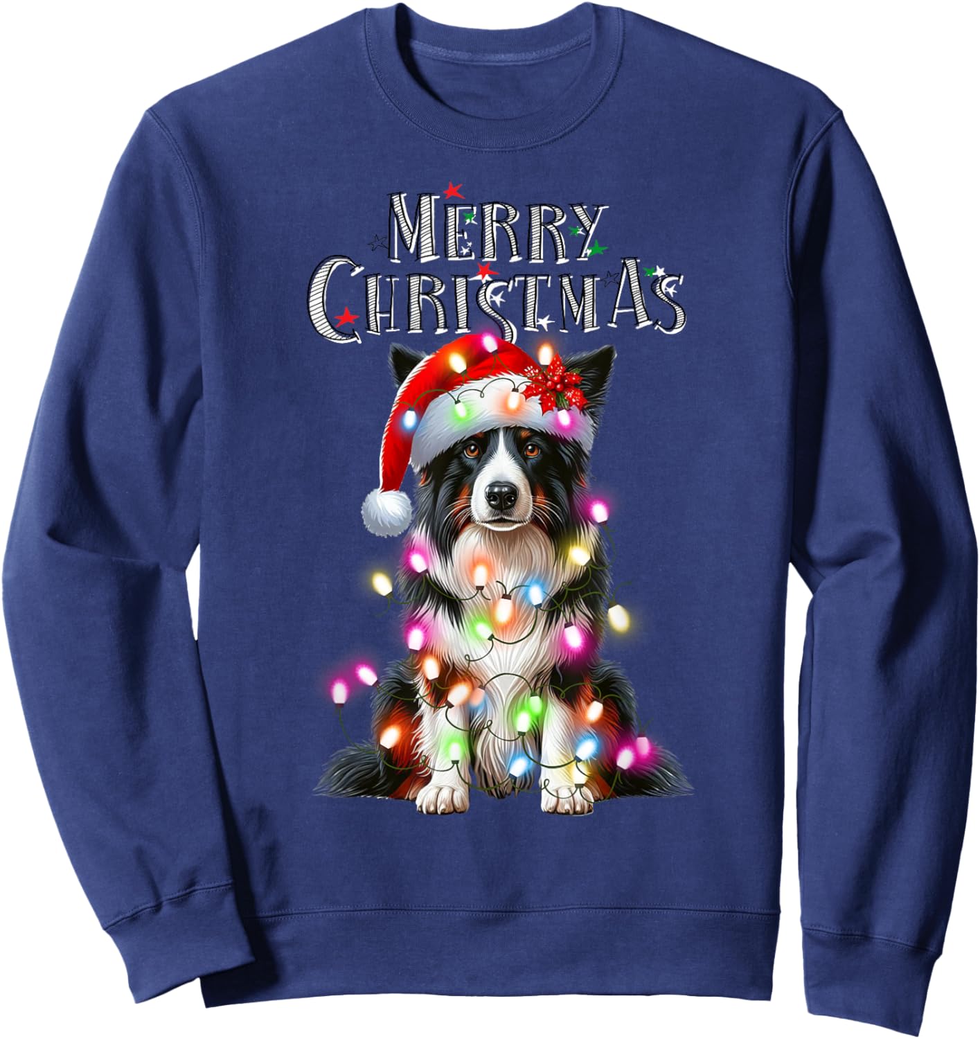Border collie Christmas Lights Xmas dog Santa Women Kids Sweatshirt - Sweatshirt | Navy
