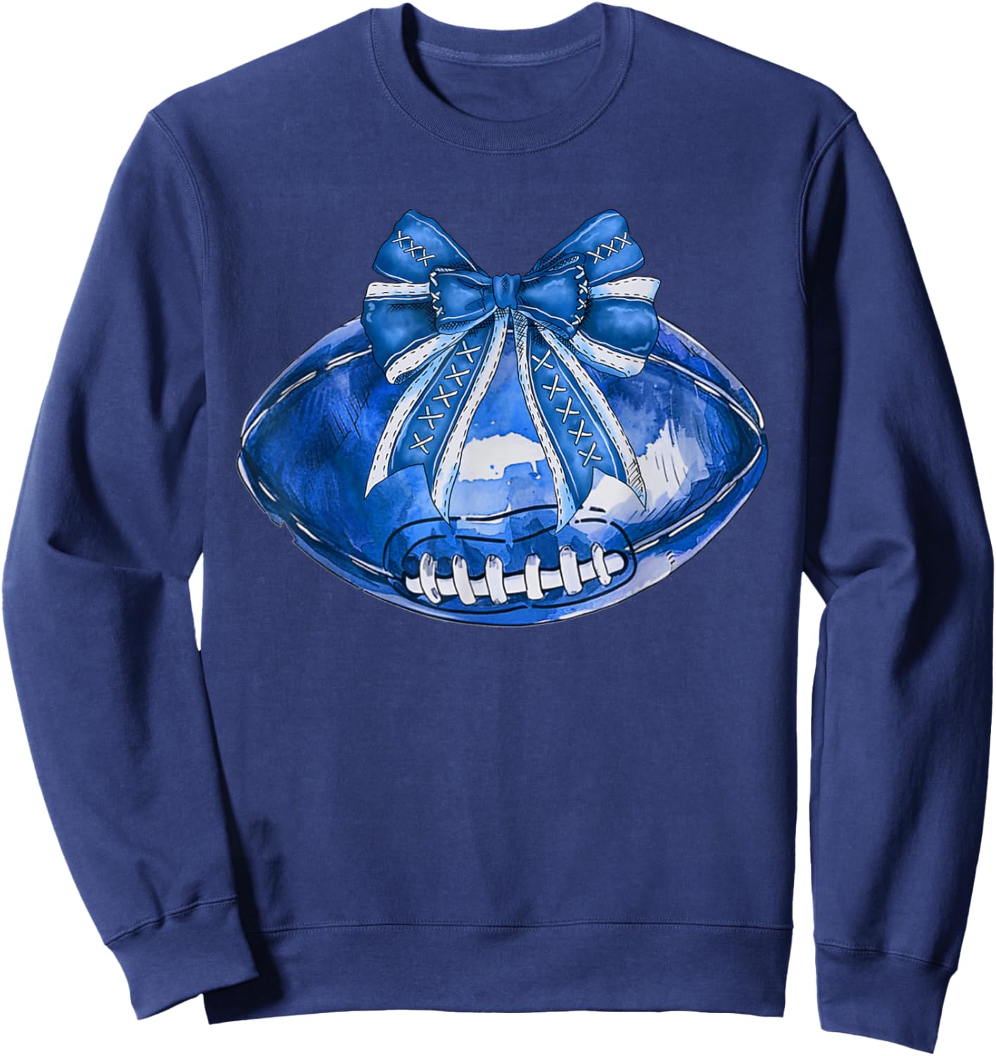 Cool Blue American Football Wearing Coquette Bow Game Day Sweatshirt - Sweatshirt | Navy