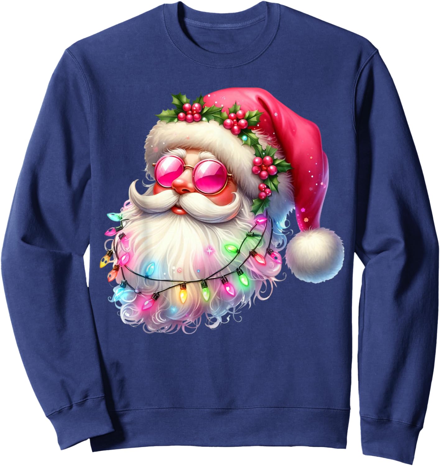 Santa Claus Pink Christmas Face Old Xmas Vintage Pink Santa Sweatshirt - Sweatshirt | Navy