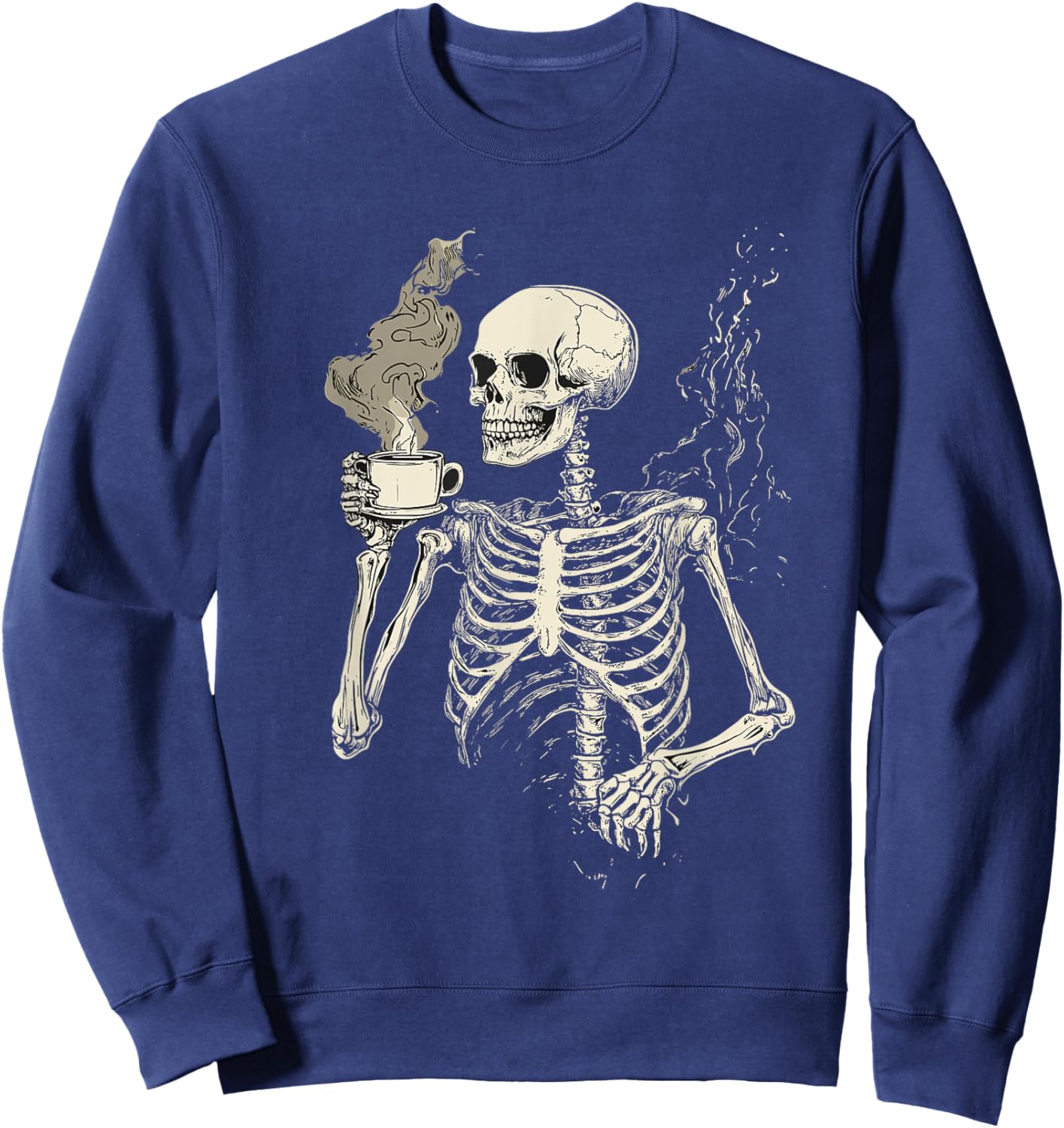 Funny Skeleton Drinking Coffee Caffeine Lover Coffee Sweatshirt - Sweatshirt | Navy