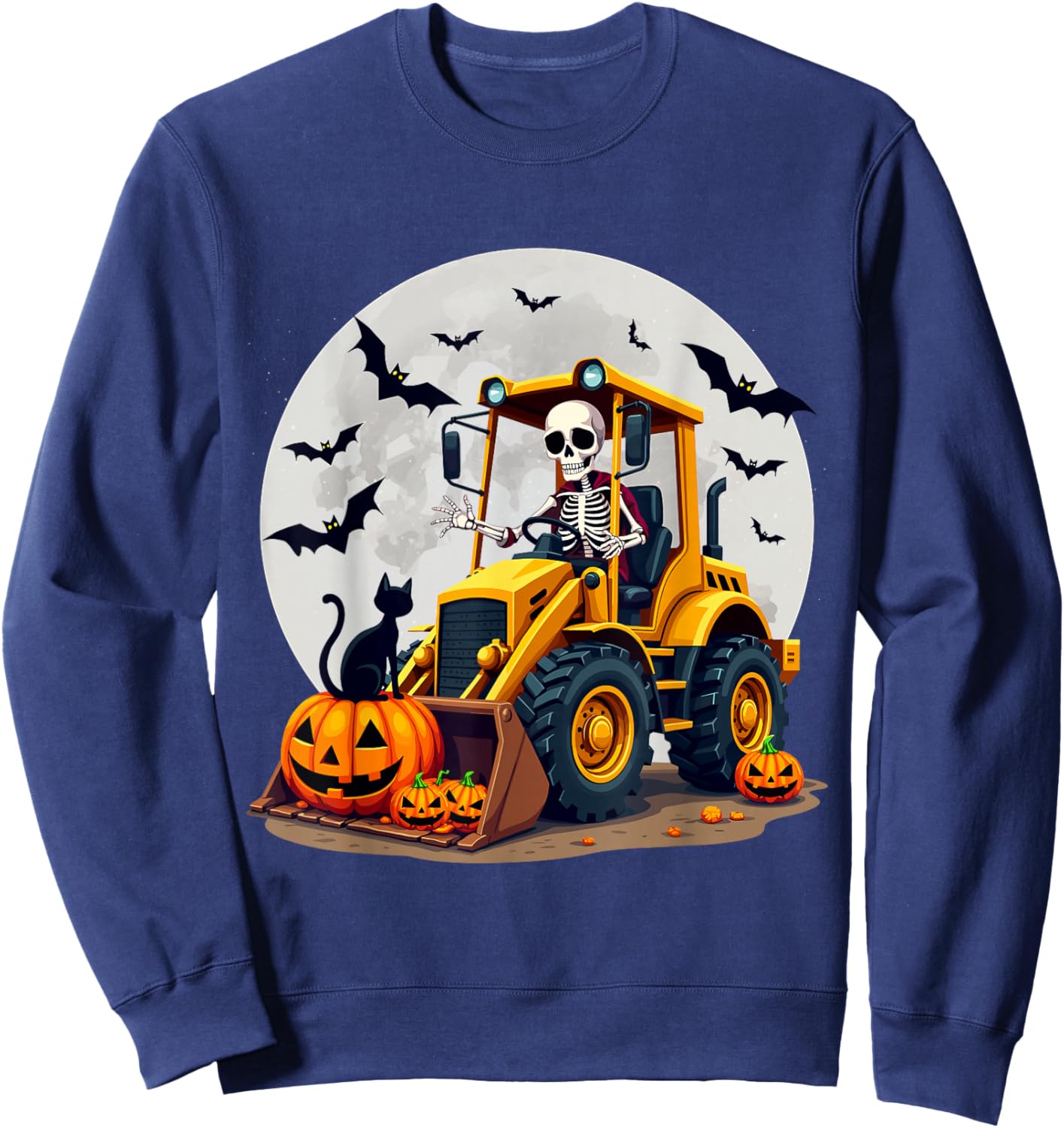 Spooky Skeleton Loader Pumpkins Black Cat Halloween Kids Sweatshirt - Sweatshirt | Navy