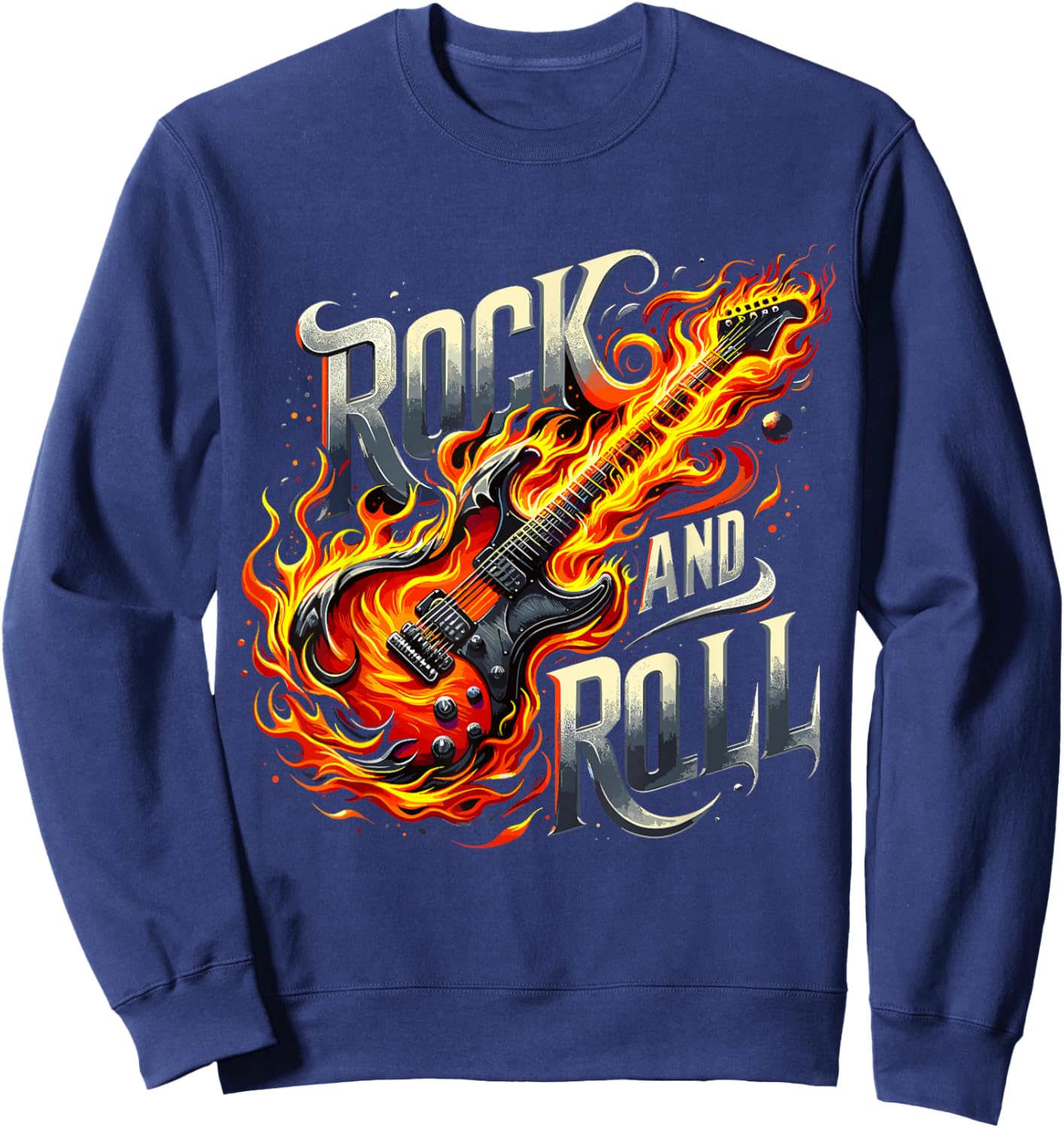 Rock and Roll Electric Guitar Band Guitarist Lets Rock Sweatshirt - Sweatshirt | Navy