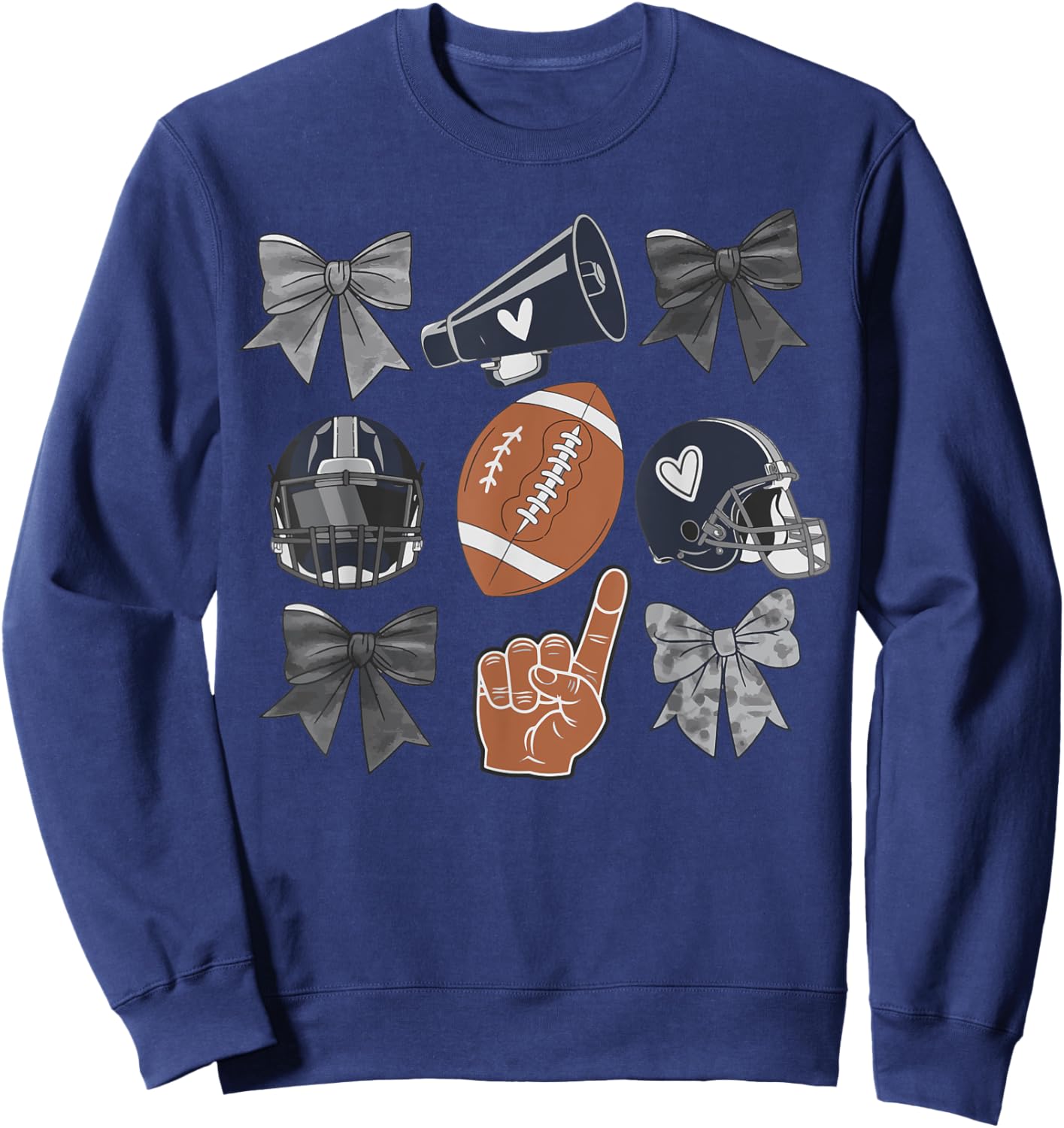 Football Love Cheer Helmet Bows Fan Sports Women Men Sweatshirt - Sweatshirt | Navy