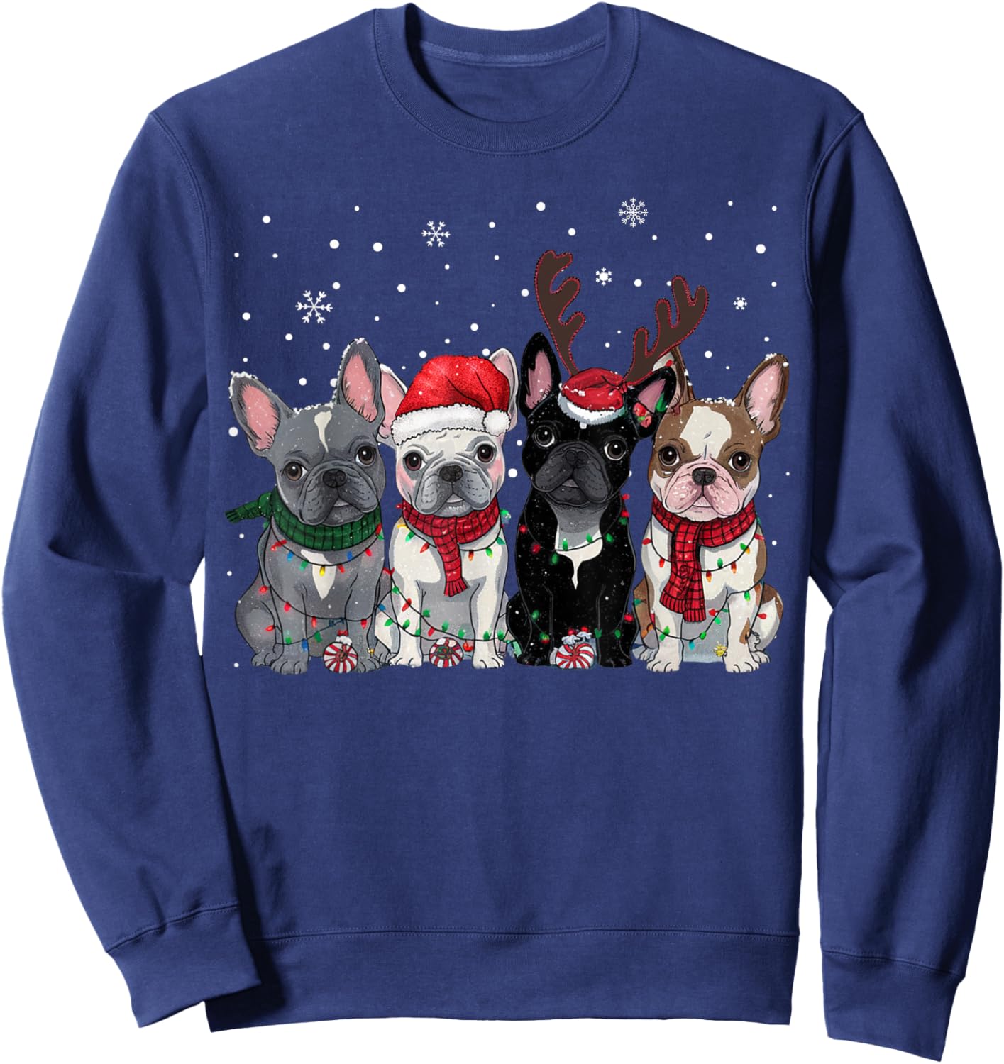 Christmas Lights French Bulldogs Xmas Frenchie Dog Men Kids Sweatshirt - Sweatshirt | Navy
