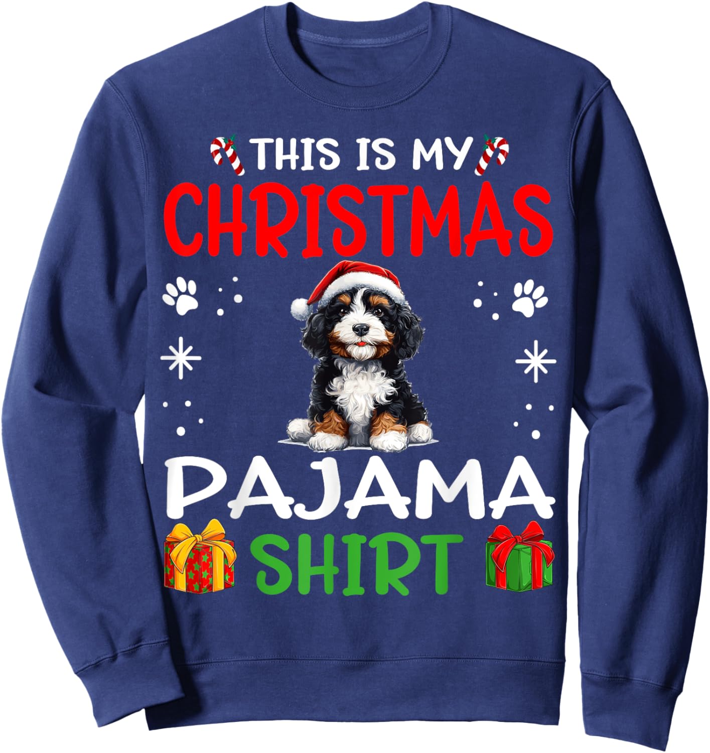 Bernedoodle Dog Nightgown Pajama This is my Christmas Pajama Women Kids Sweatshirt - Sweatshirt | Navy