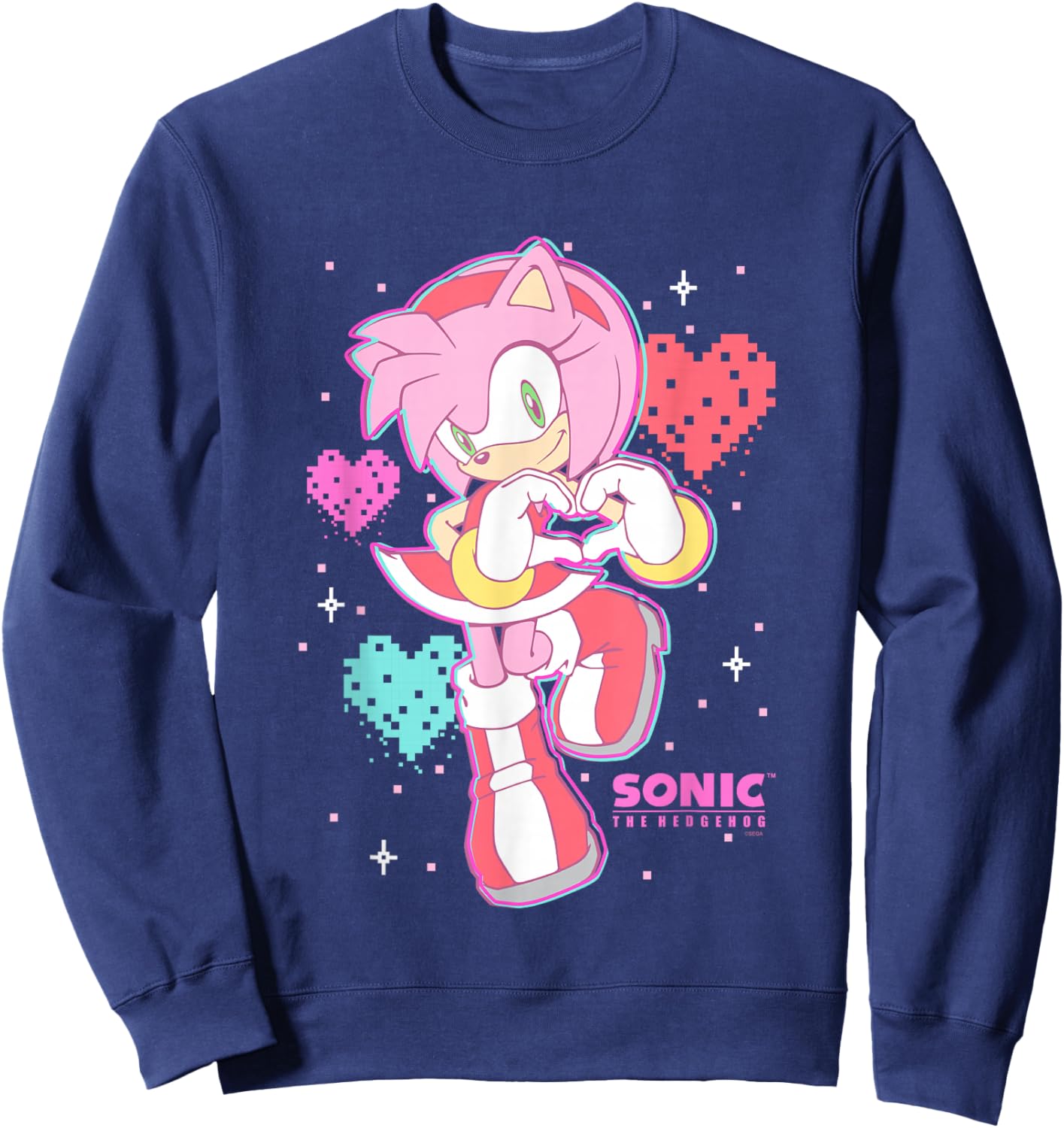 Sonic The Hedgehog Valentine's Day Cute Amy Rose Retro Logo Sweatshirt - Sweatshirt | Navy