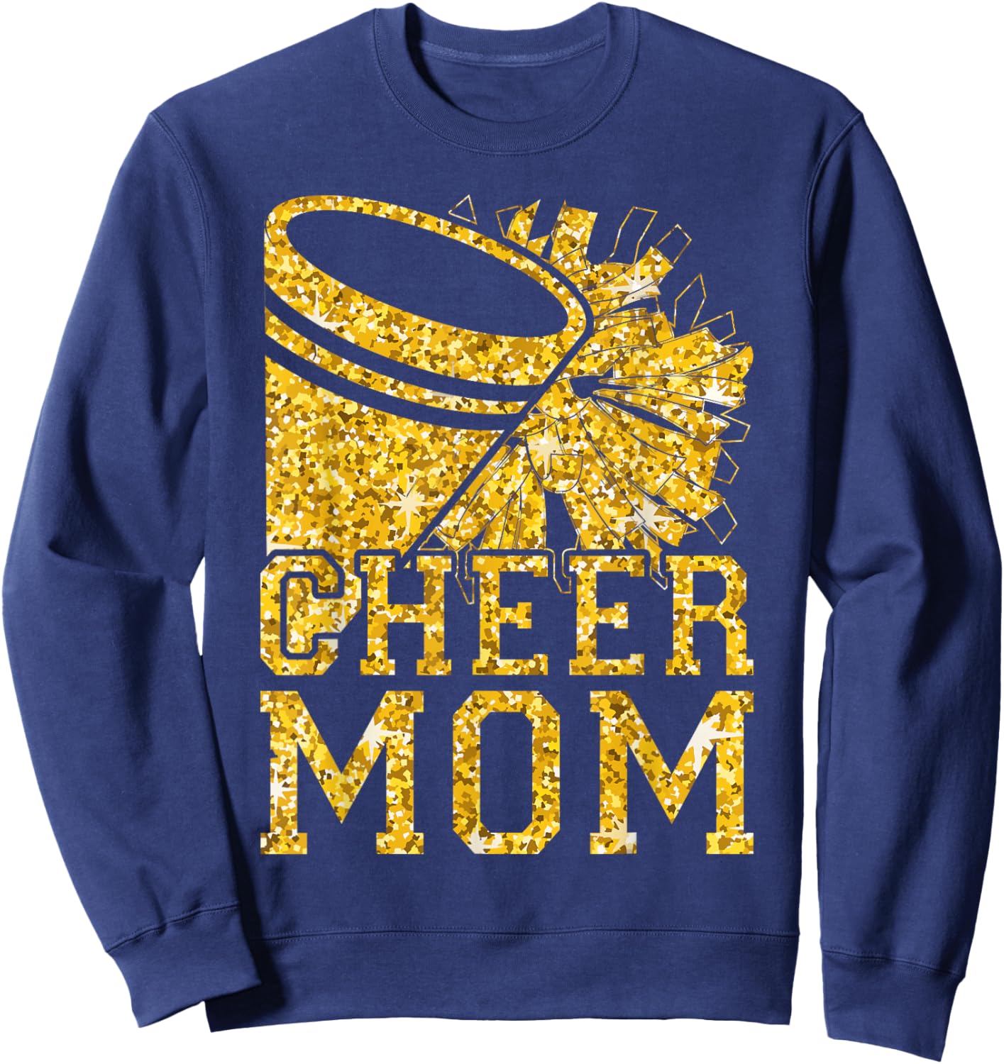 Cheer Mom Biggest Fan Cheerleader Black Yellow Pom Pom Sweatshirt - Sweatshirt | Navy