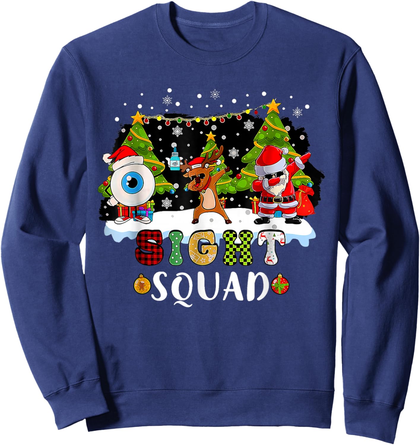Christmas Sight Squad Santa Reindeer Dabbing Optometrist Sweatshirt - Sweatshirt | Navy