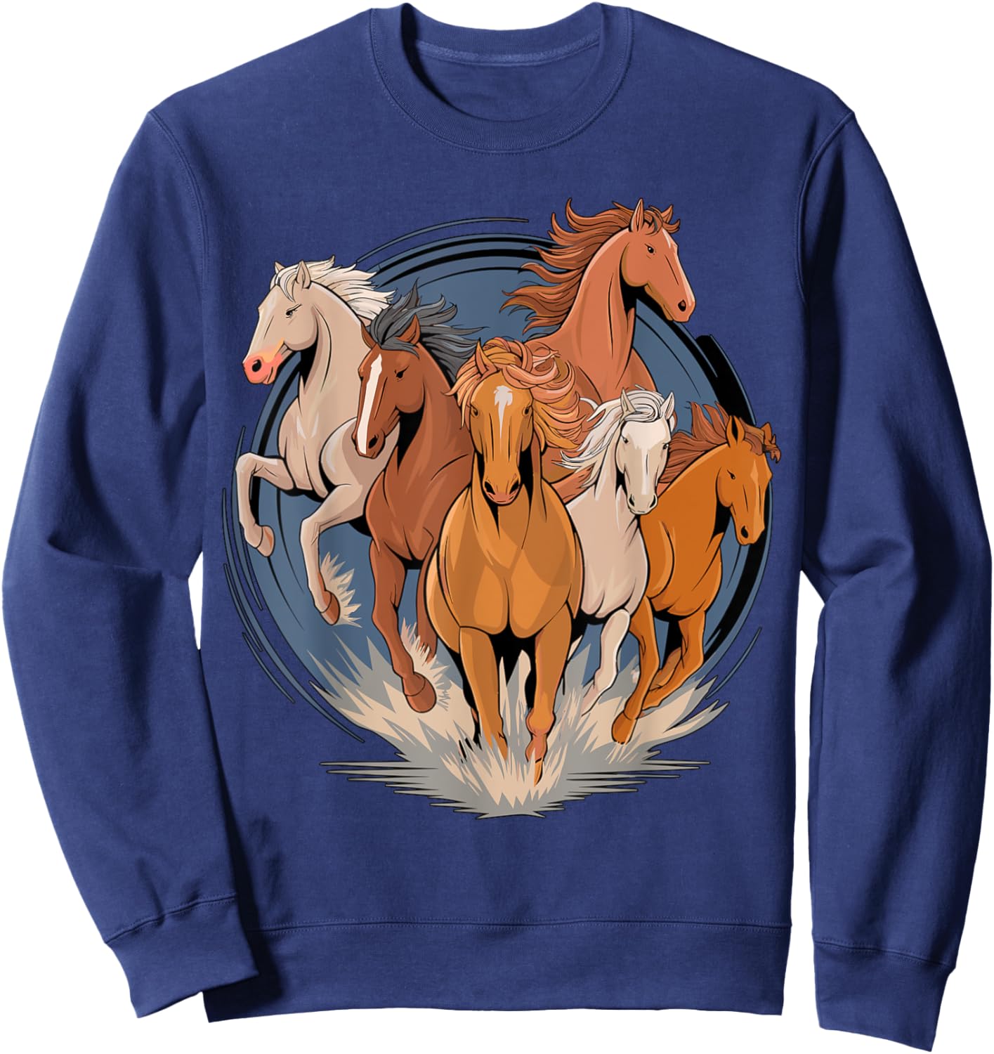 Magical and Funny Horse lover Gifts -Child Classic Fit Black Cartoon Animal-Print Sweatshirt - Sweatshirt | Navy
