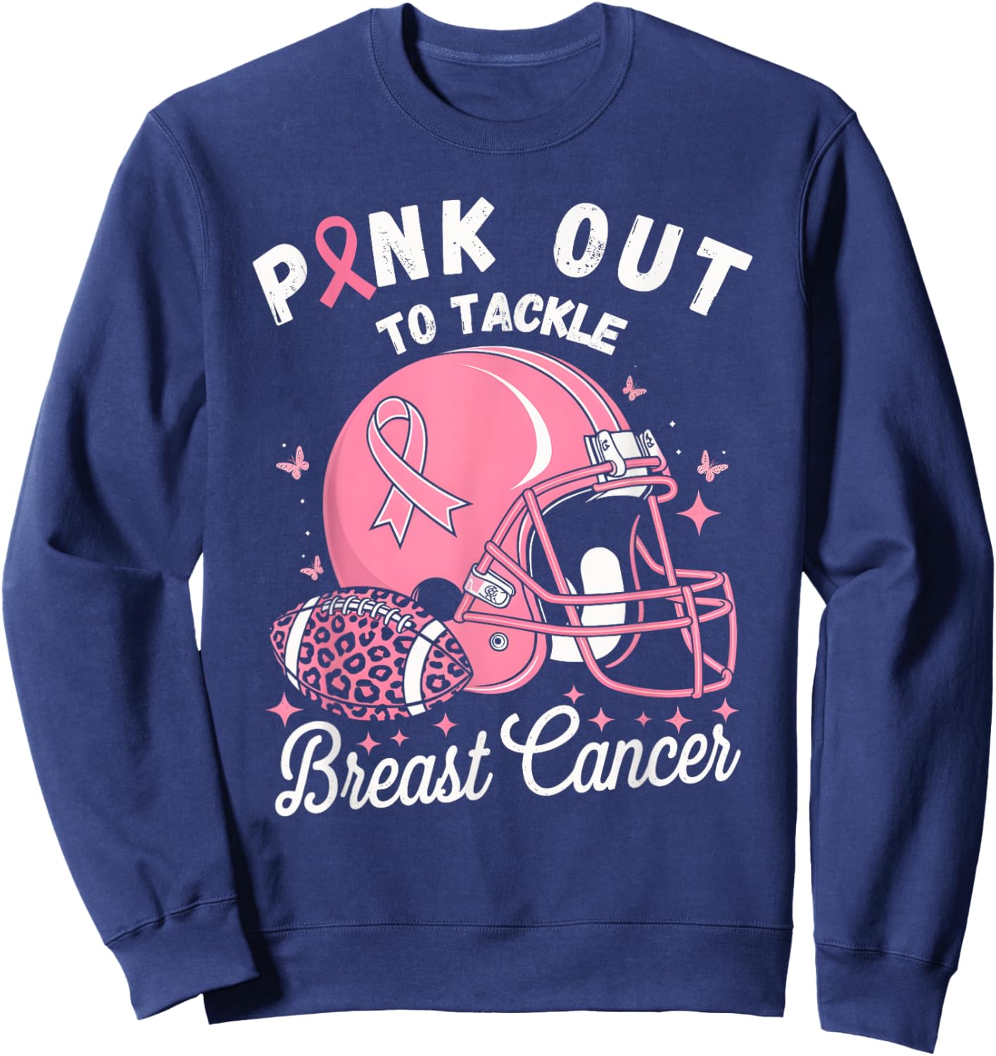 Pink Out Tackle Breast Cancer Awareness American Football Sweatshirt - Sweatshirt | Navy