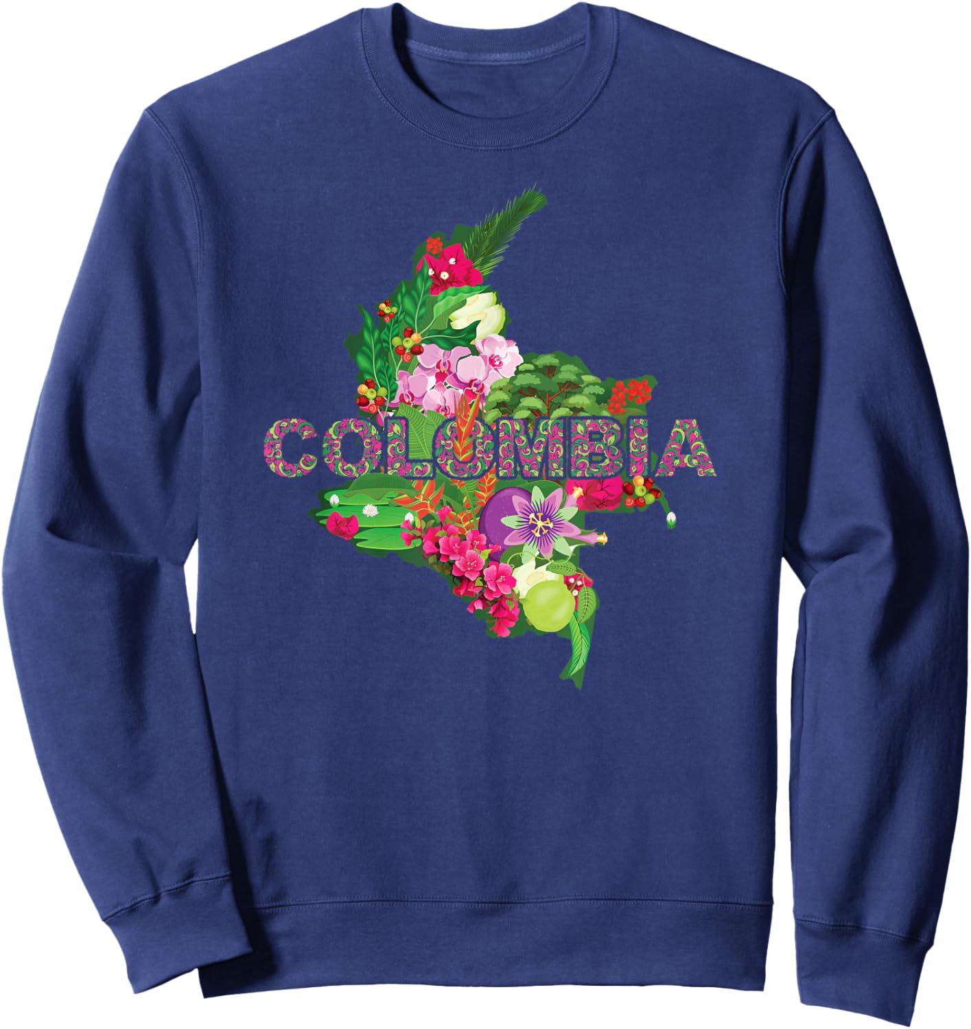 Colombia Botanical Map - Colombian Heritage Souvenir Sweatshirt - Sweatshirt | Navy