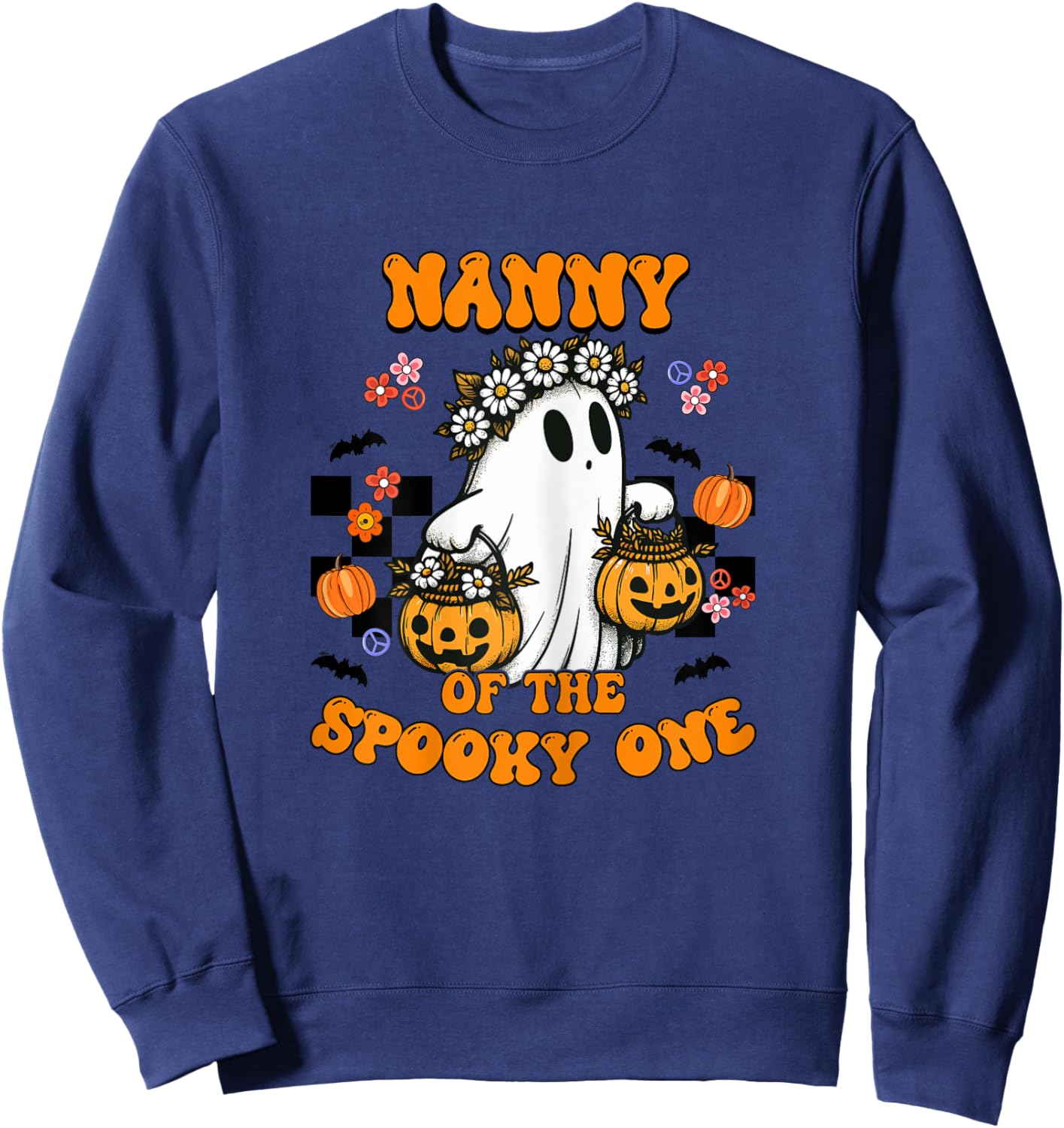 Nanny Of The Spooky One Groovy Halloween Ghost Sweatshirt - Sweatshirt | Navy