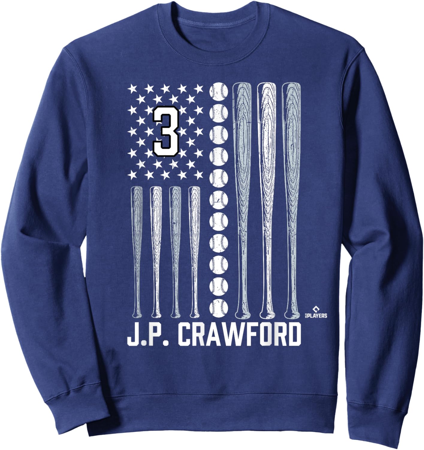 Baseball American Flag J.P. Crawford Seattle Baseball MLBPA Sweatshirt - Sweatshirt | Navy