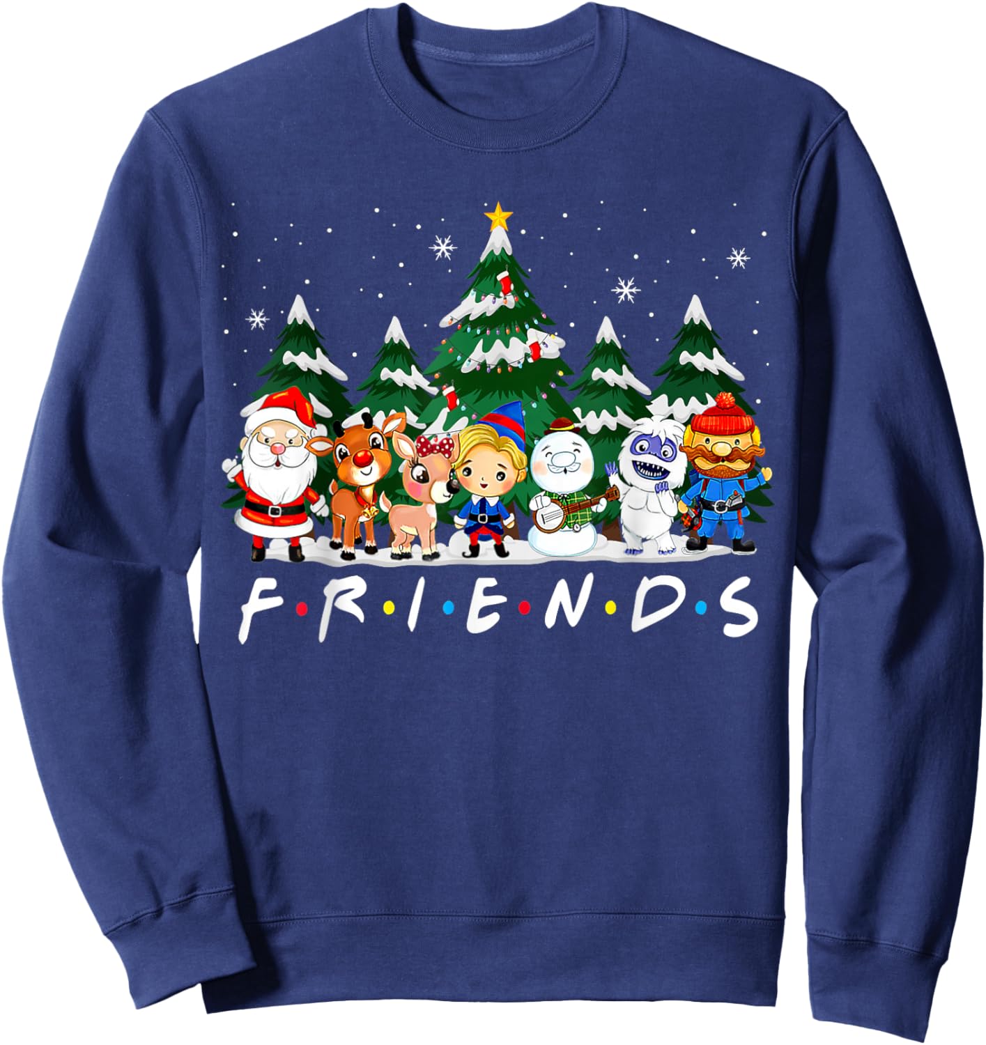 Friends Christmas Santa Rudolph Snowman Family Pajama Xmas Sweatshirt - Sweatshirt | Navy
