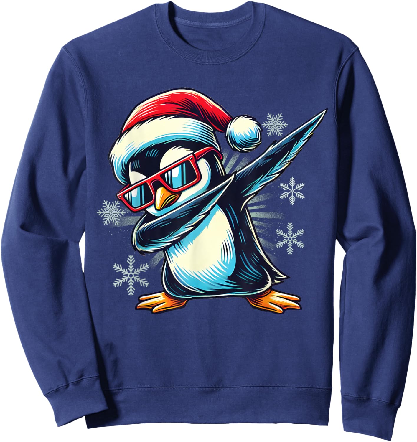 Penguin Dabbing Through The Snow Funny Christmas Boys Kids Sweatshirt - Sweatshirt | Navy