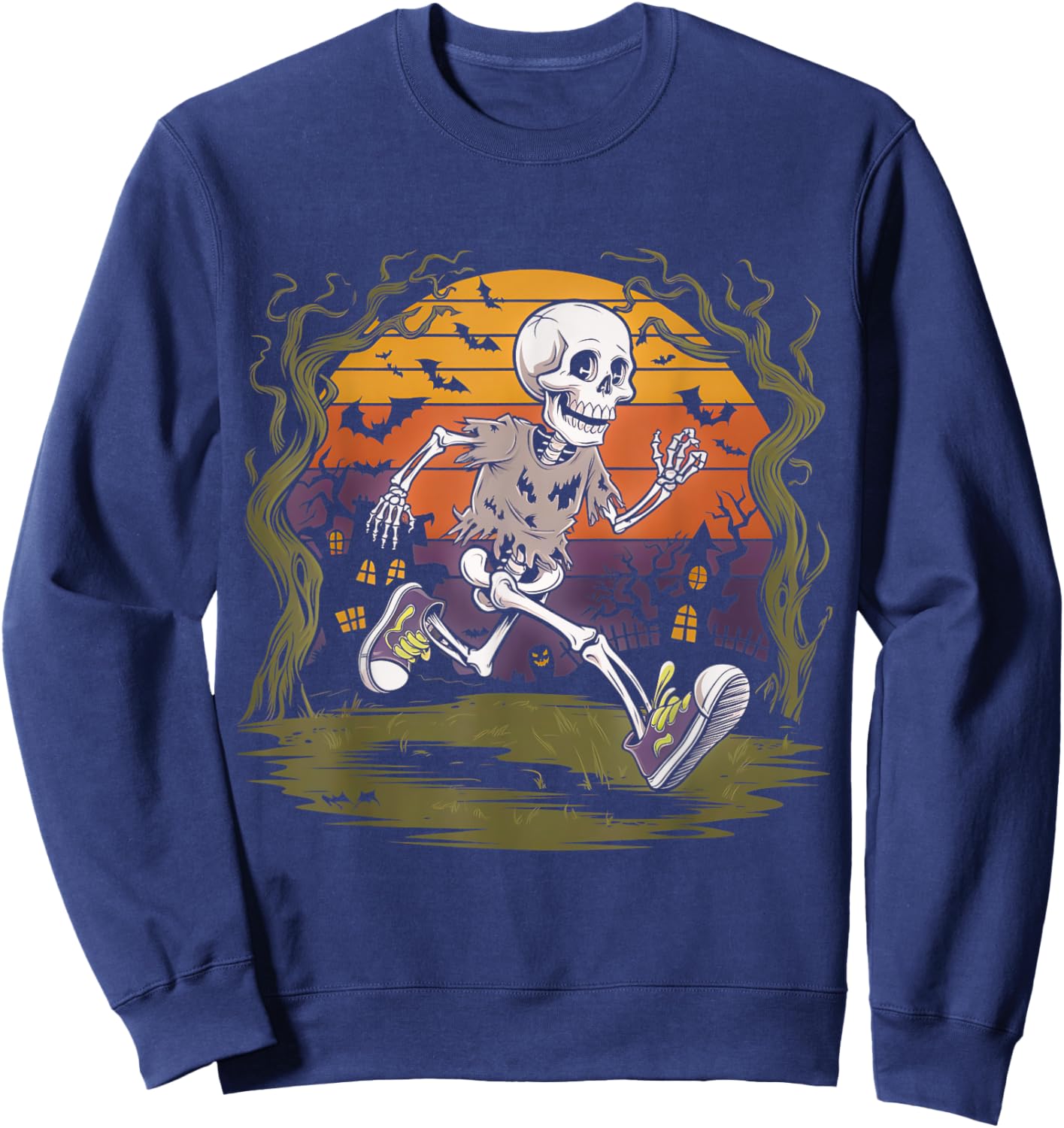 Skeleton Running Halloween Party Spooky Fun Sweatshirt - Sweatshirt | Navy