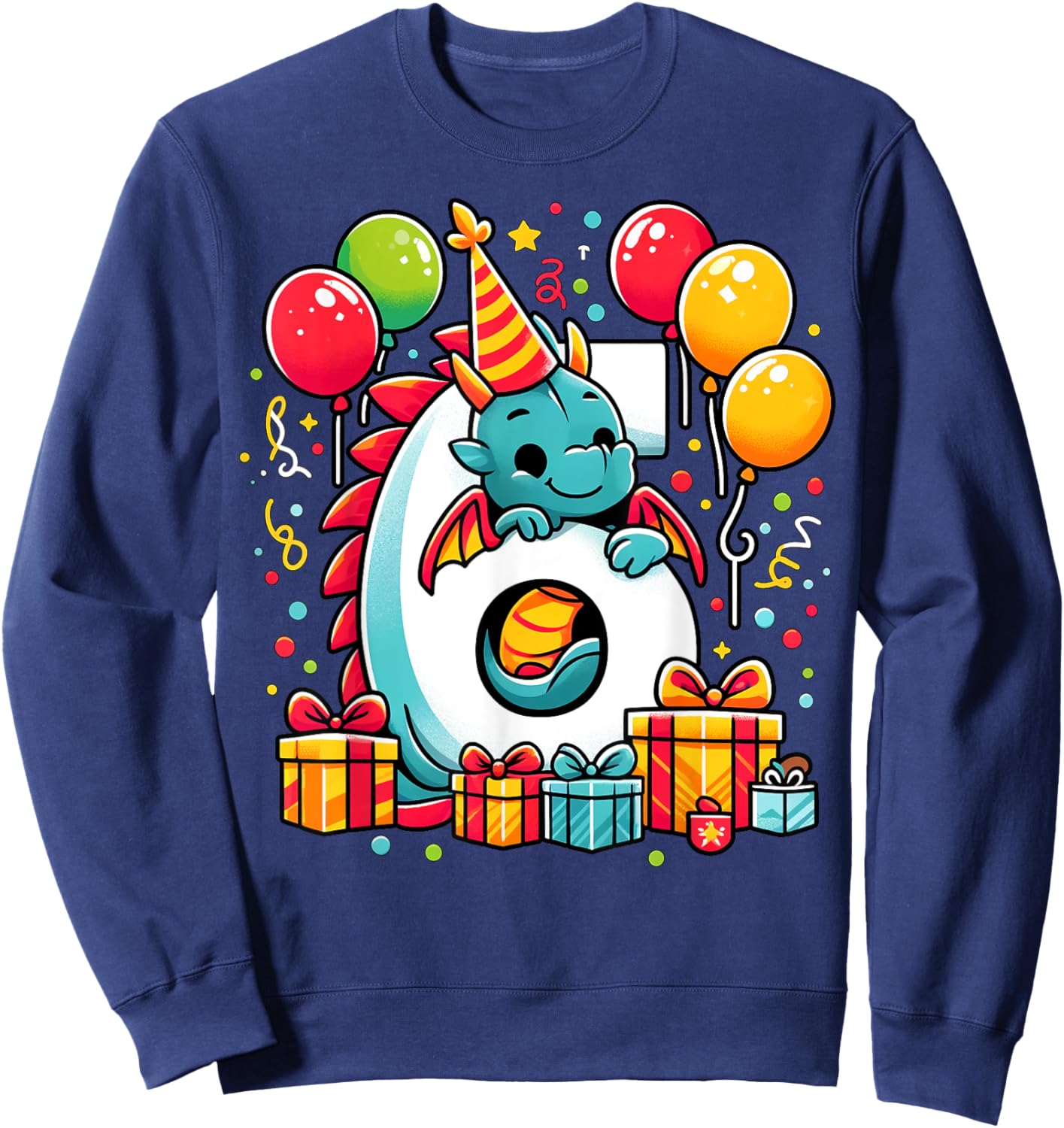 Kids Dragon Theme sixth Bday Party 6th Dragon Birthday Sweatshirt - Sweatshirt | Navy