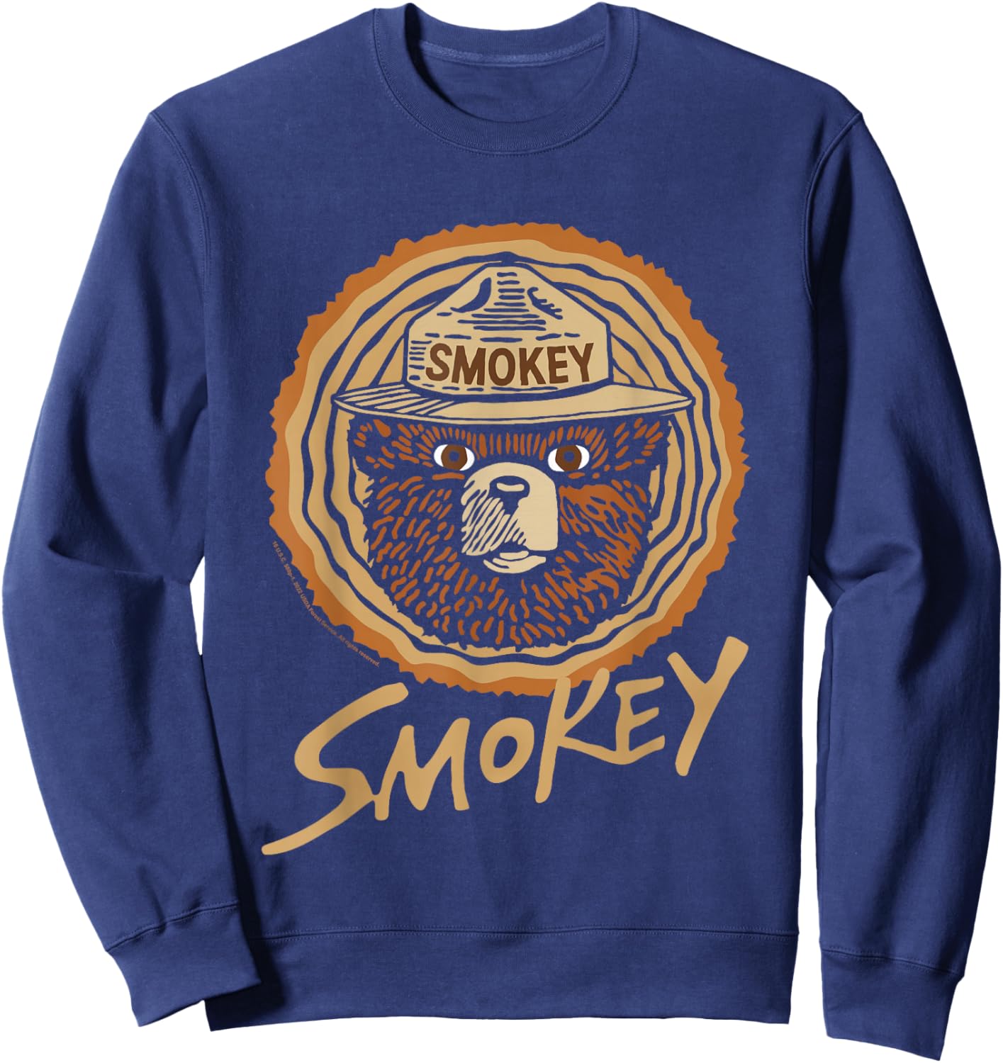Smokey Bear Vintage Wood Cut Bear Face Sweatshirt - Sweatshirt | Navy