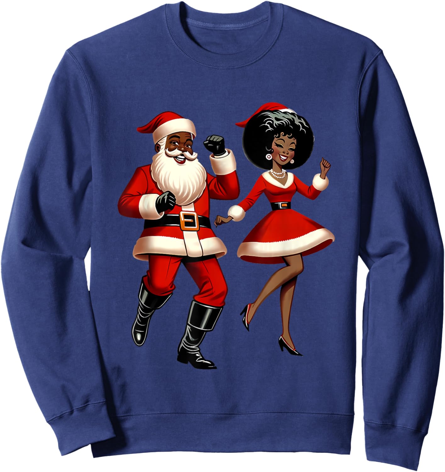 African Santa Mrs Claus Dancing African American Christmas Sweatshirt - Sweatshirt | Navy