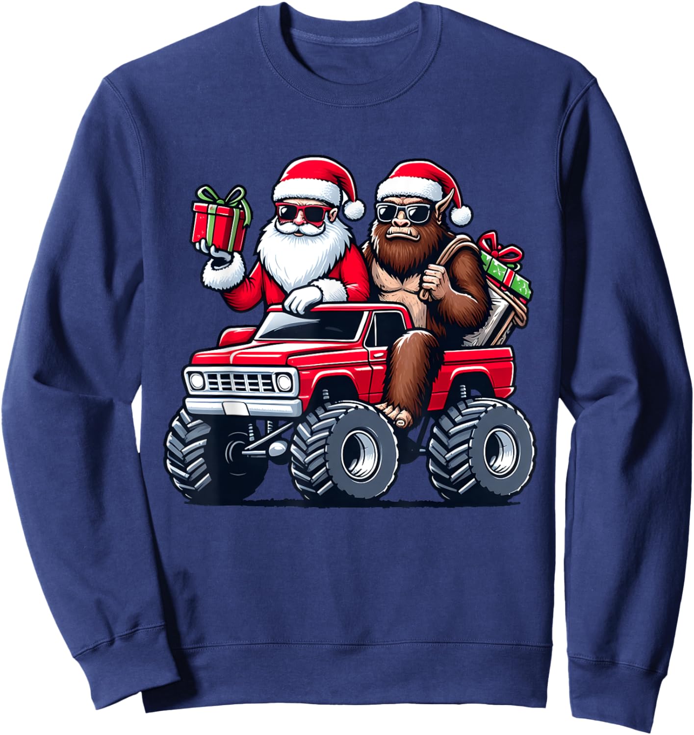 Santa Bigfoot Riding Monster Truck Christmas Toddler Kids Sweatshirt - Sweatshirt | Navy