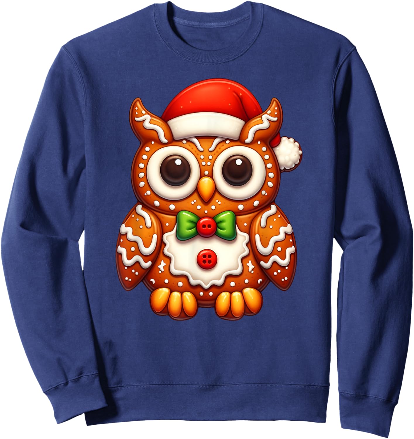 Funny Gingerbread Man Owl Christmas Kids Sweatshirt - Sweatshirt | Navy