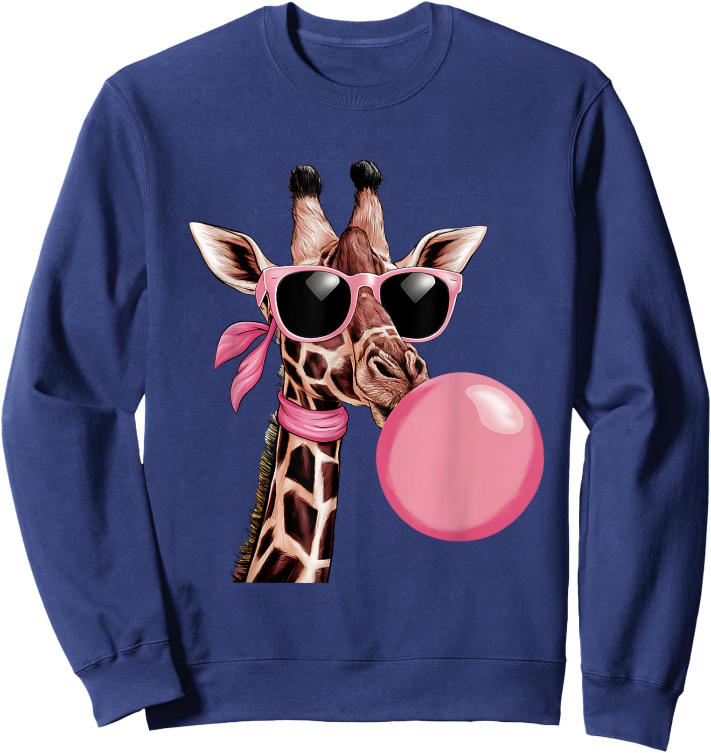 Funny Cute Giraffe Pink Bubble Gum and Pink Sunglasses Sweatshirt - Sweatshirt | Navy