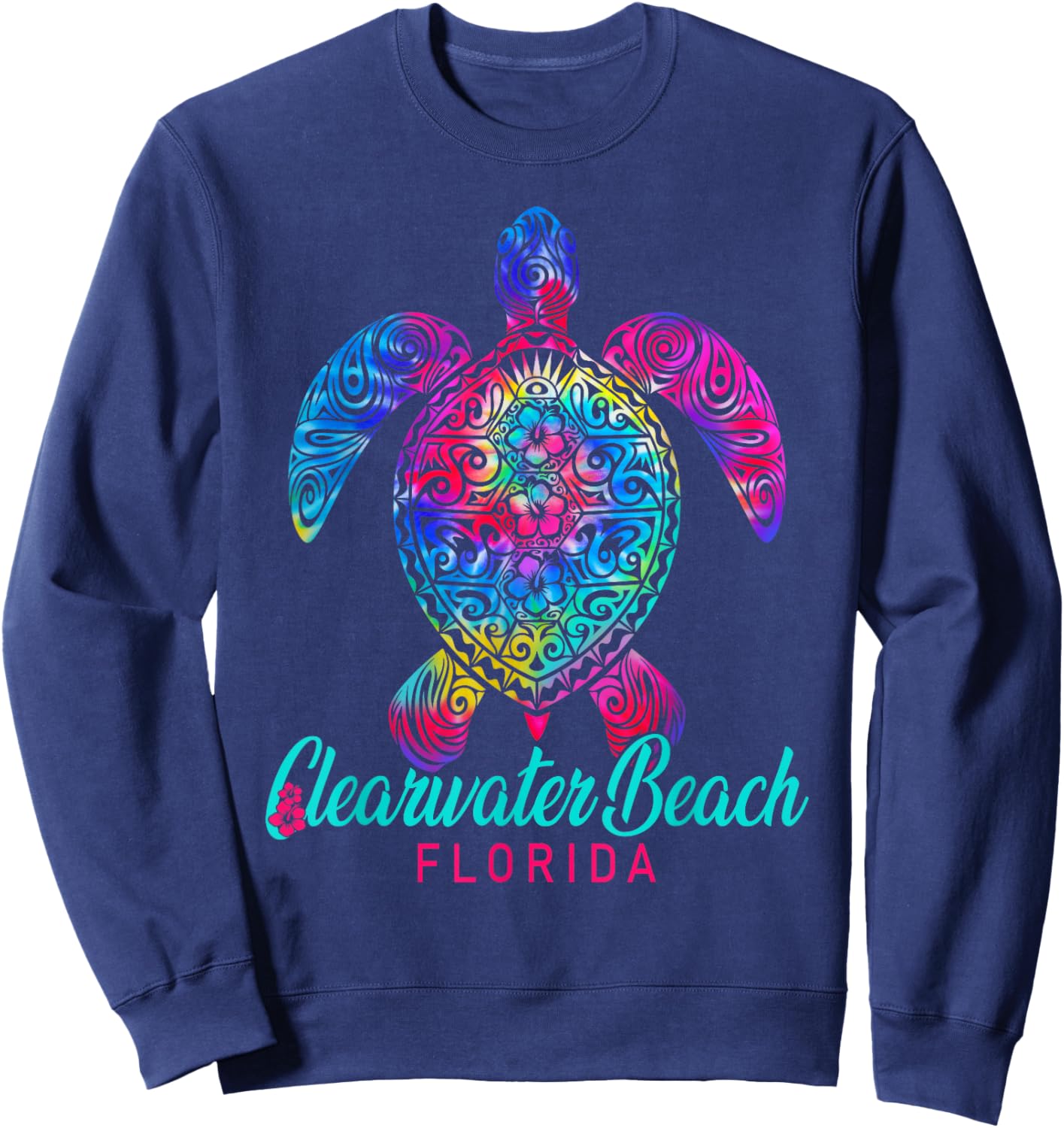 Clearwater Beach Florida Tribal Tie Dye Sea Turtle Sweatshirt - Sweatshirt | Navy
