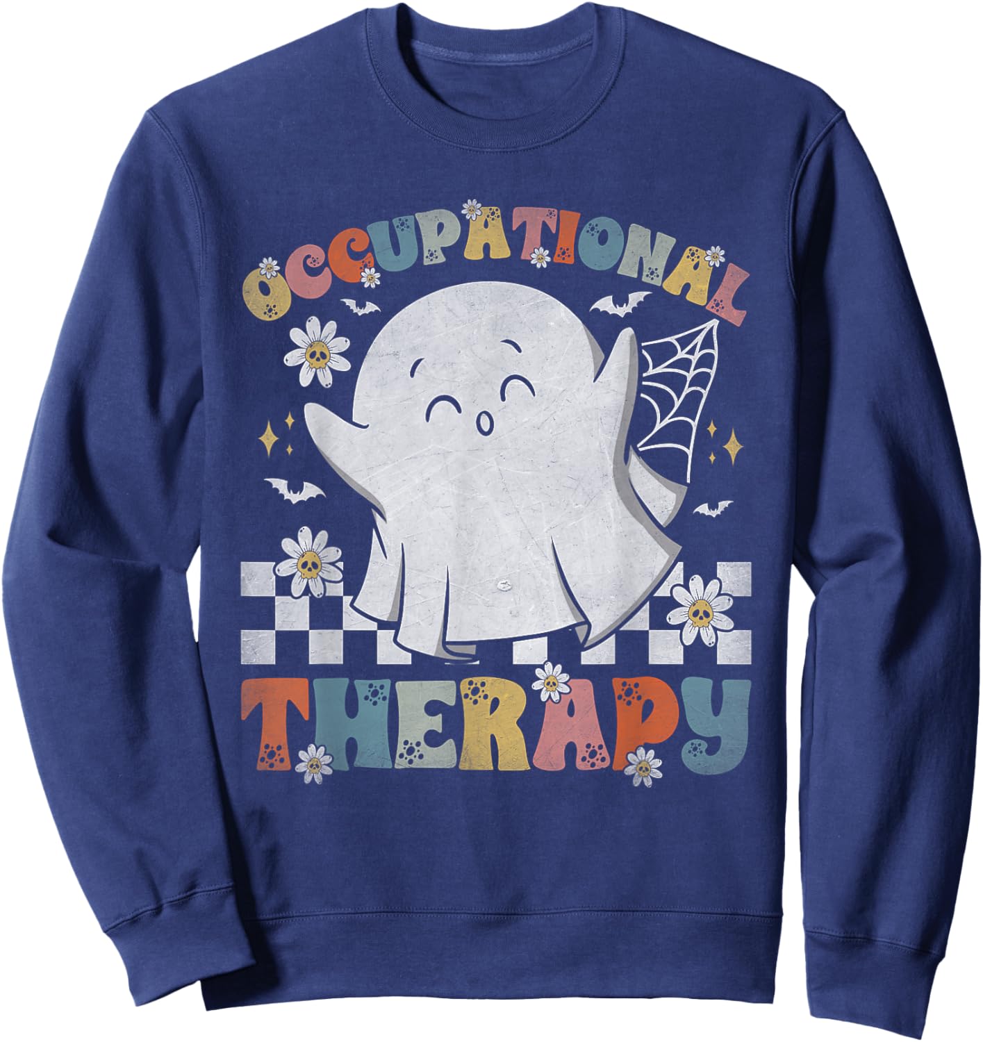 OT Occupational Therapy Halloween Retro Ghost OT Halloween Sweatshirt - Sweatshirt | Navy