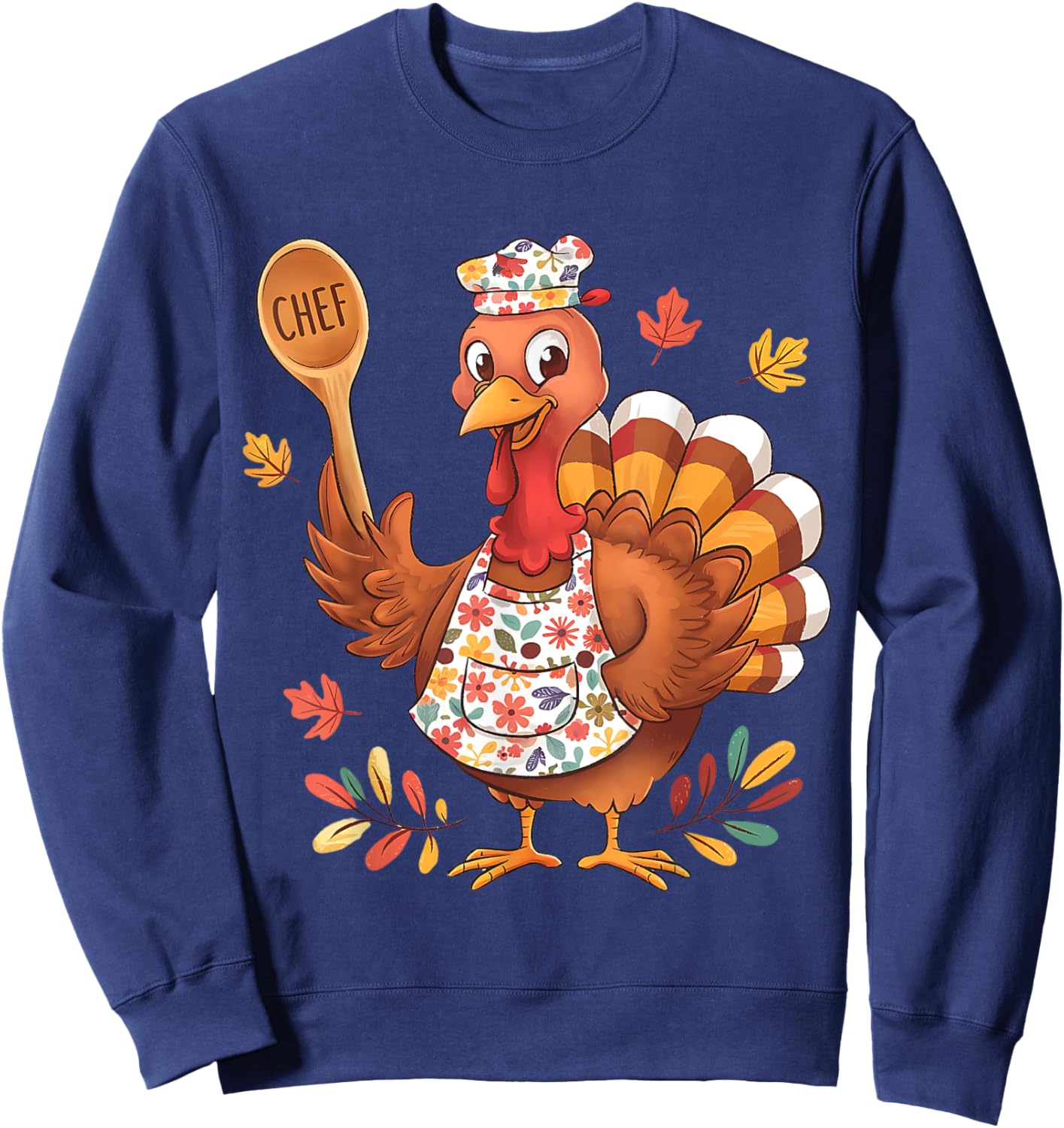Funny Thanksgiving Chef Turkey Cute Fall Cooking Design Sweatshirt - Sweatshirt | Navy