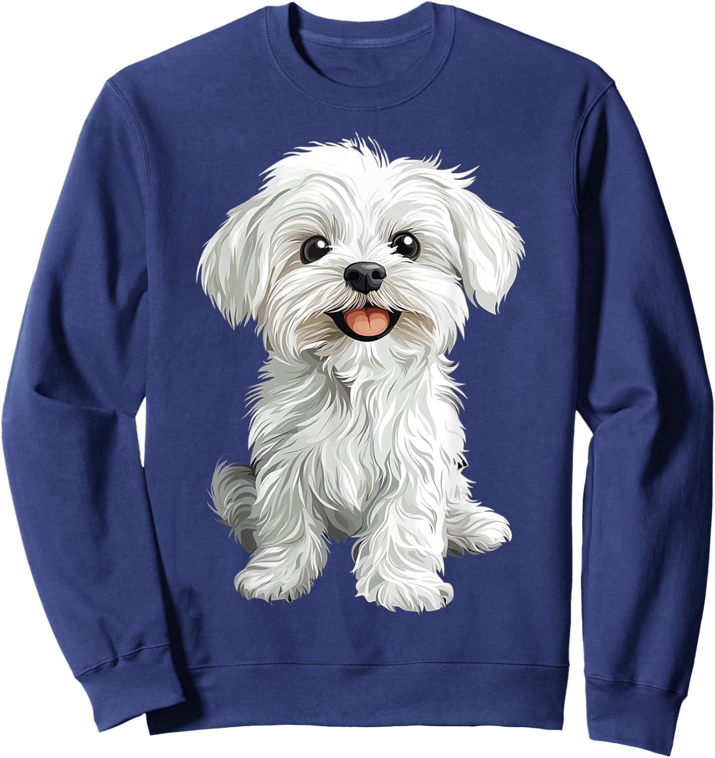 Maltese Dog Graphic Pet Illustration Maltese Sweatshirt - Sweatshirt | Navy