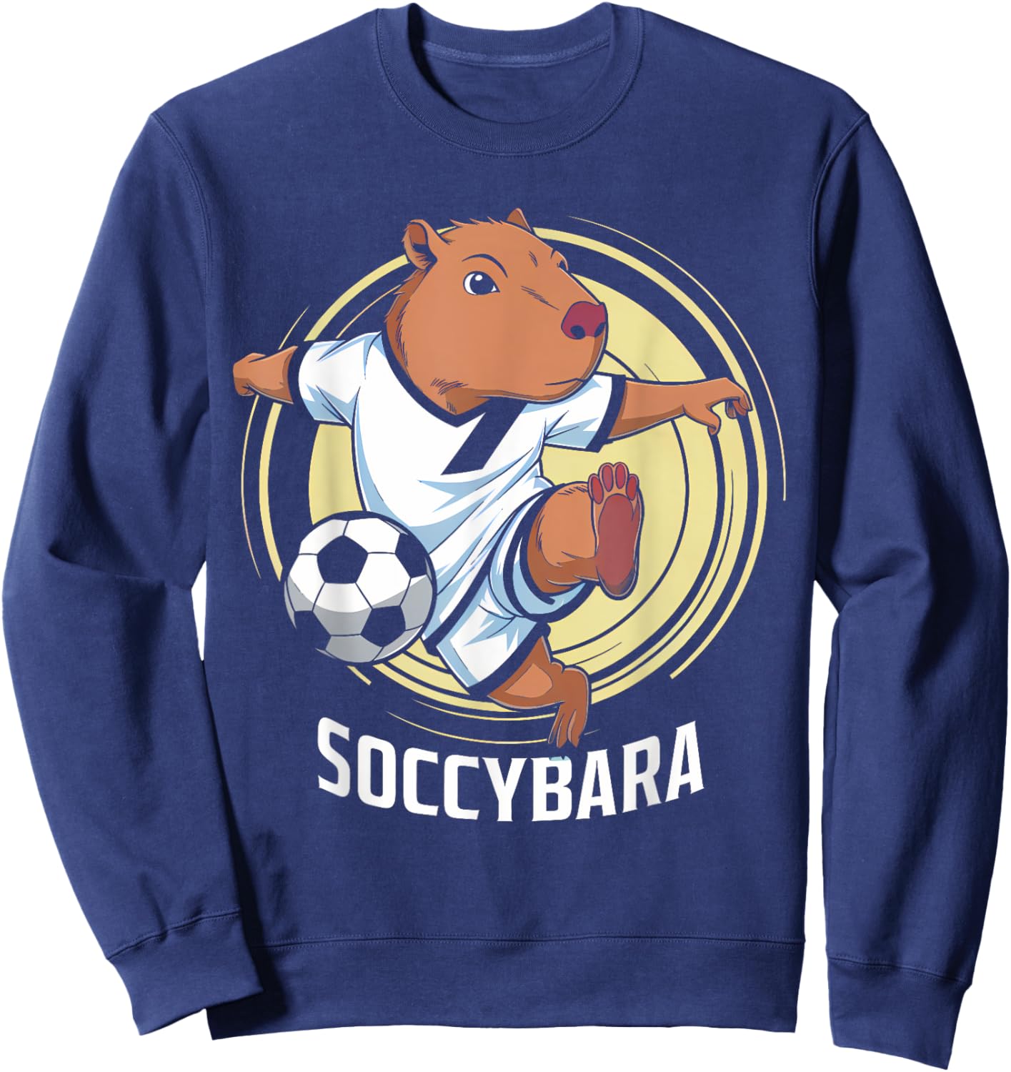 Groovy Soccybara Delight Capybara with Football Soccer Kids Sweatshirt - Sweatshirt | Navy