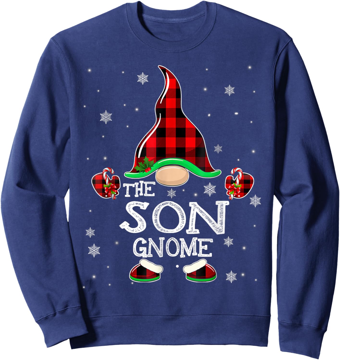 Son Gnome Buffalo Plaid Matching Family Christmas Pajama Sweatshirt - Sweatshirt | Navy