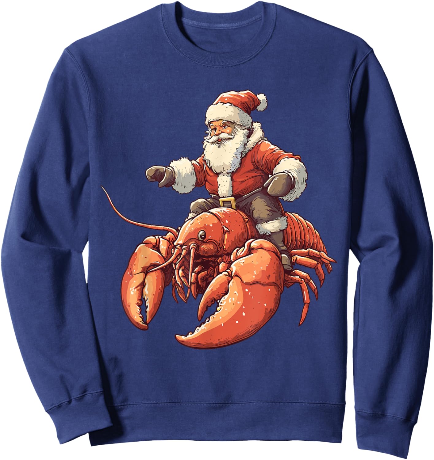 Funny Lobster Christmas Xmas Pajama Santa Riding Lobster Sweatshirt - Sweatshirt | Navy