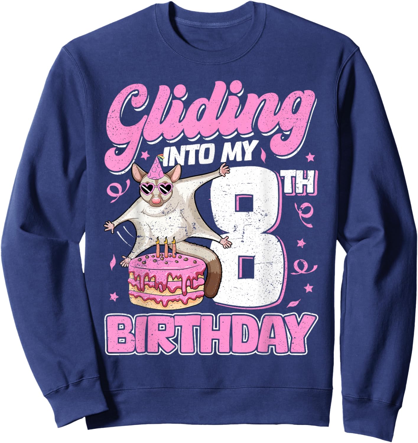 Gliding into my 8th Birthday 8 Years Old Sugar Glider Sweatshirt - Sweatshirt | Navy