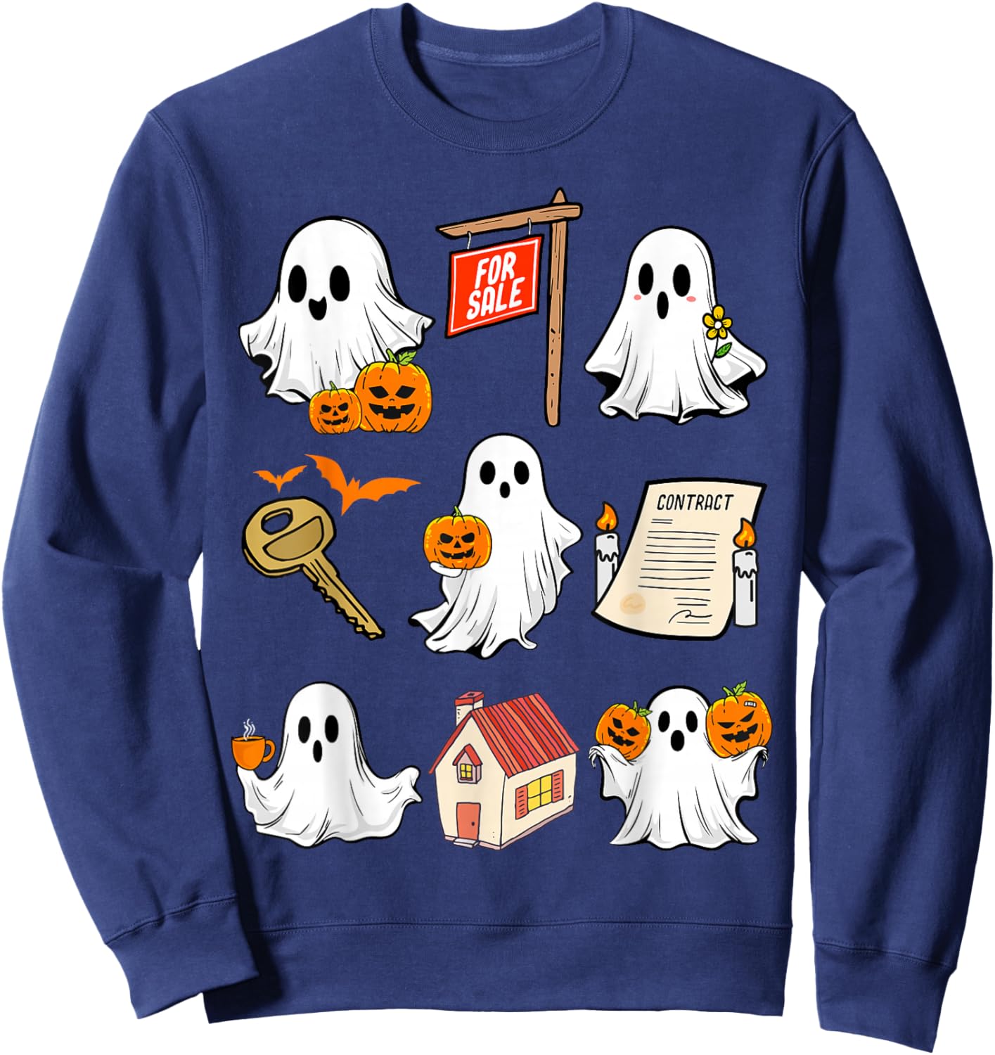 Halloween Real Estate Agent Spooky Ghost Boo Broker Realtor Sweatshirt - Sweatshirt | Navy