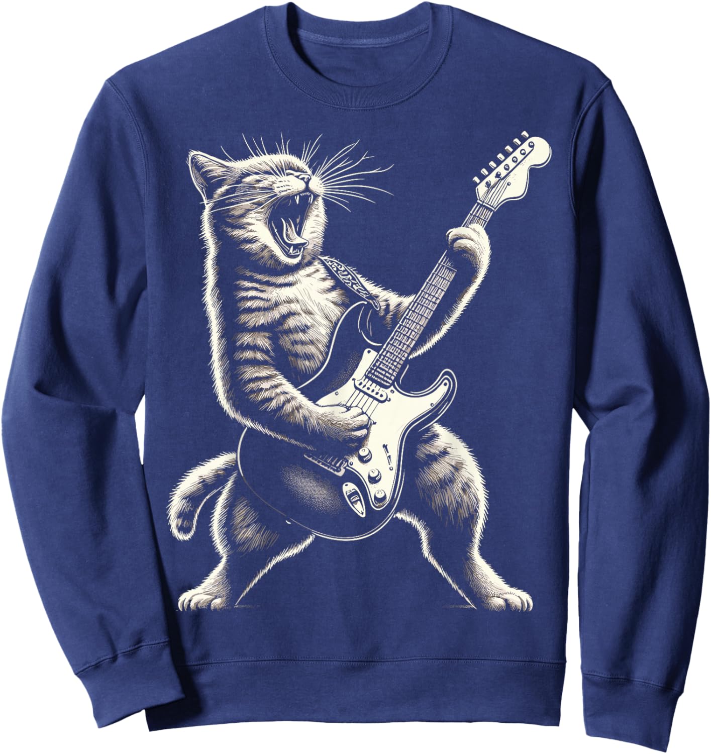 Cat Playing Guitar Rock and Roll Sweatshirt - Sweatshirt | Navy