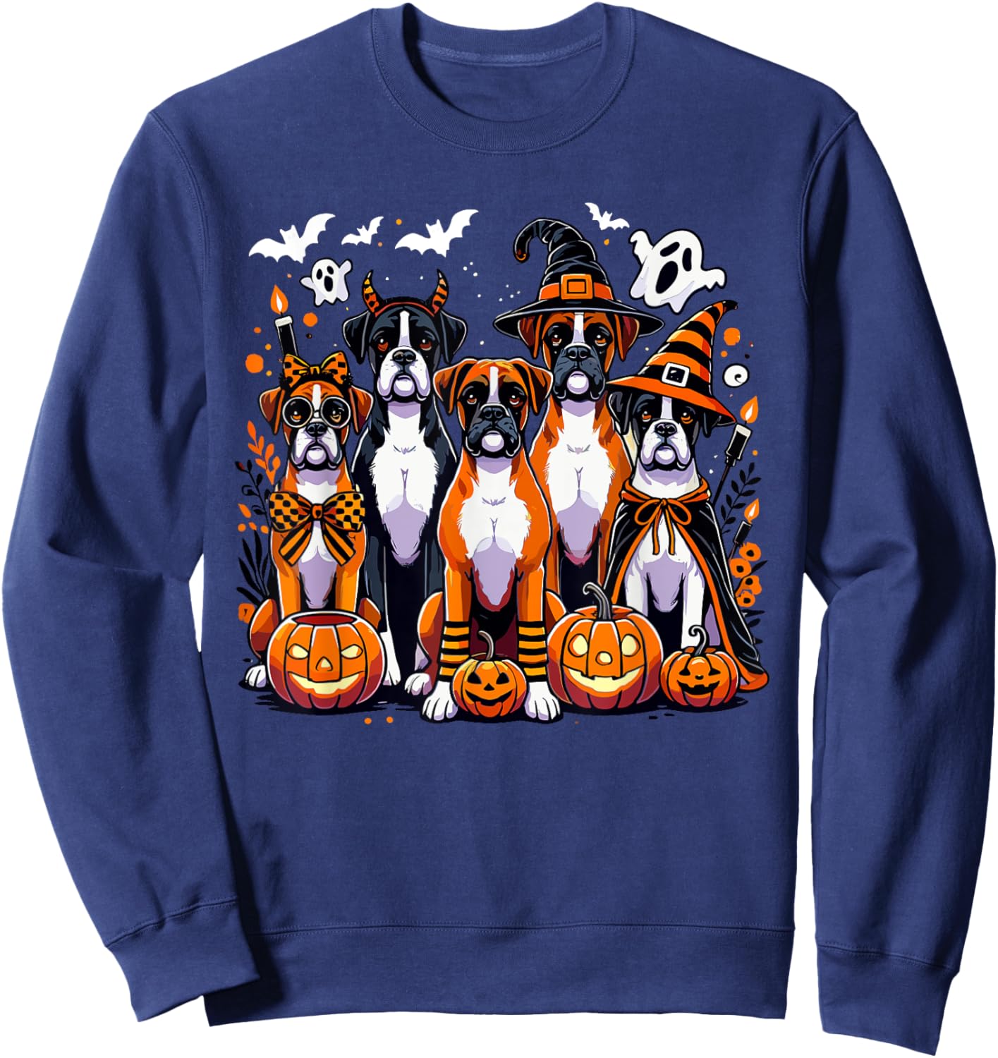 Boxer Halloween Costume, Dog Ghost Witch Hat Men Women Kids Sweatshirt - Sweatshirt | Navy