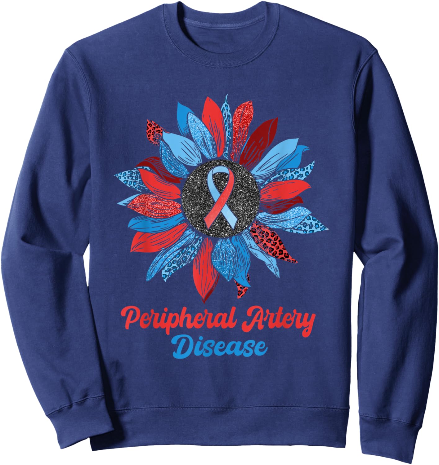 Leopard Sunflower Peripheral Artery Disease Warrior Support Sweatshirt - Sweatshirt | Navy