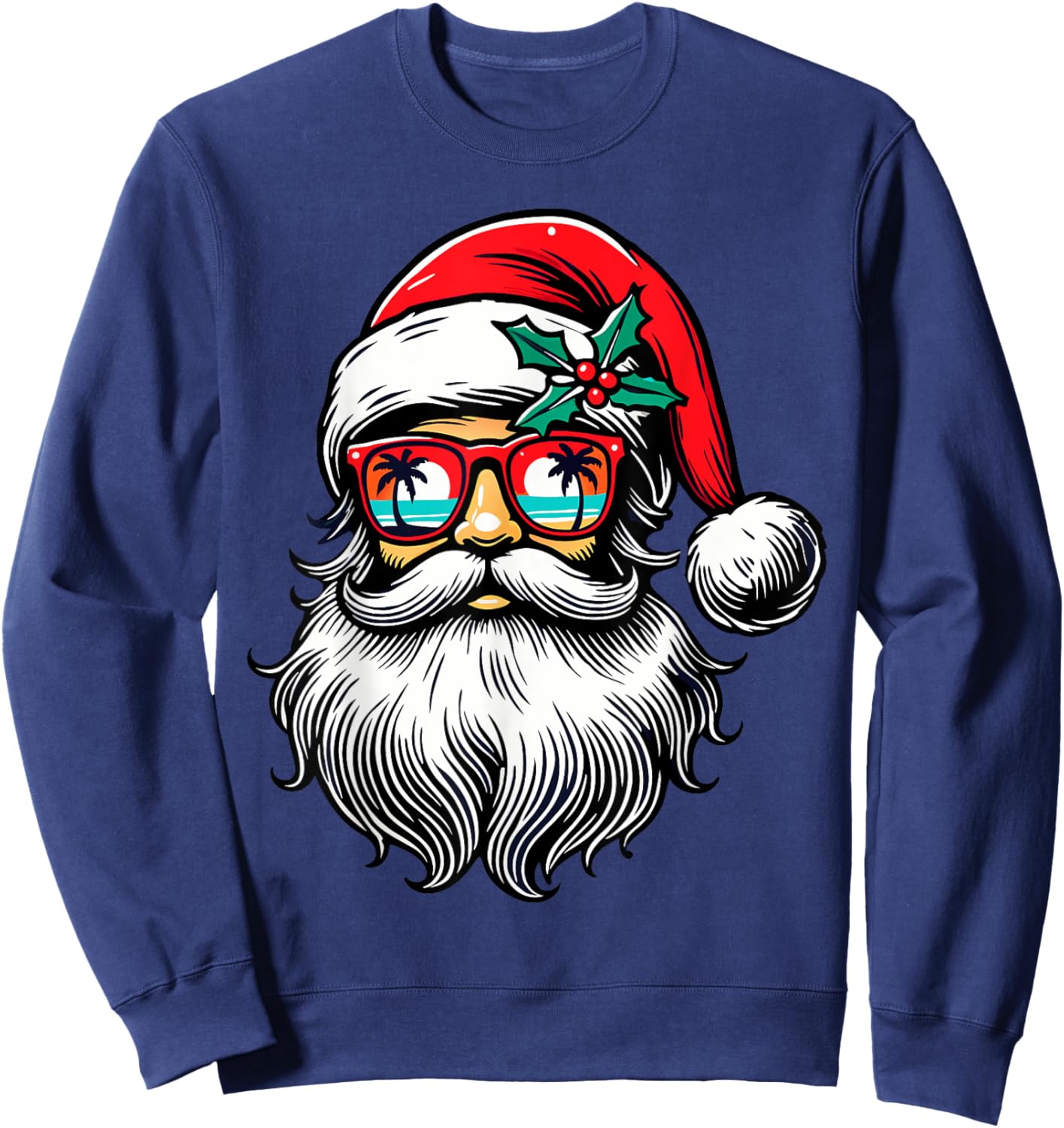 Santa Face Retro Sunglasses Hawaii Christmas Xmas Tropical Sweatshirt - Sweatshirt | Navy