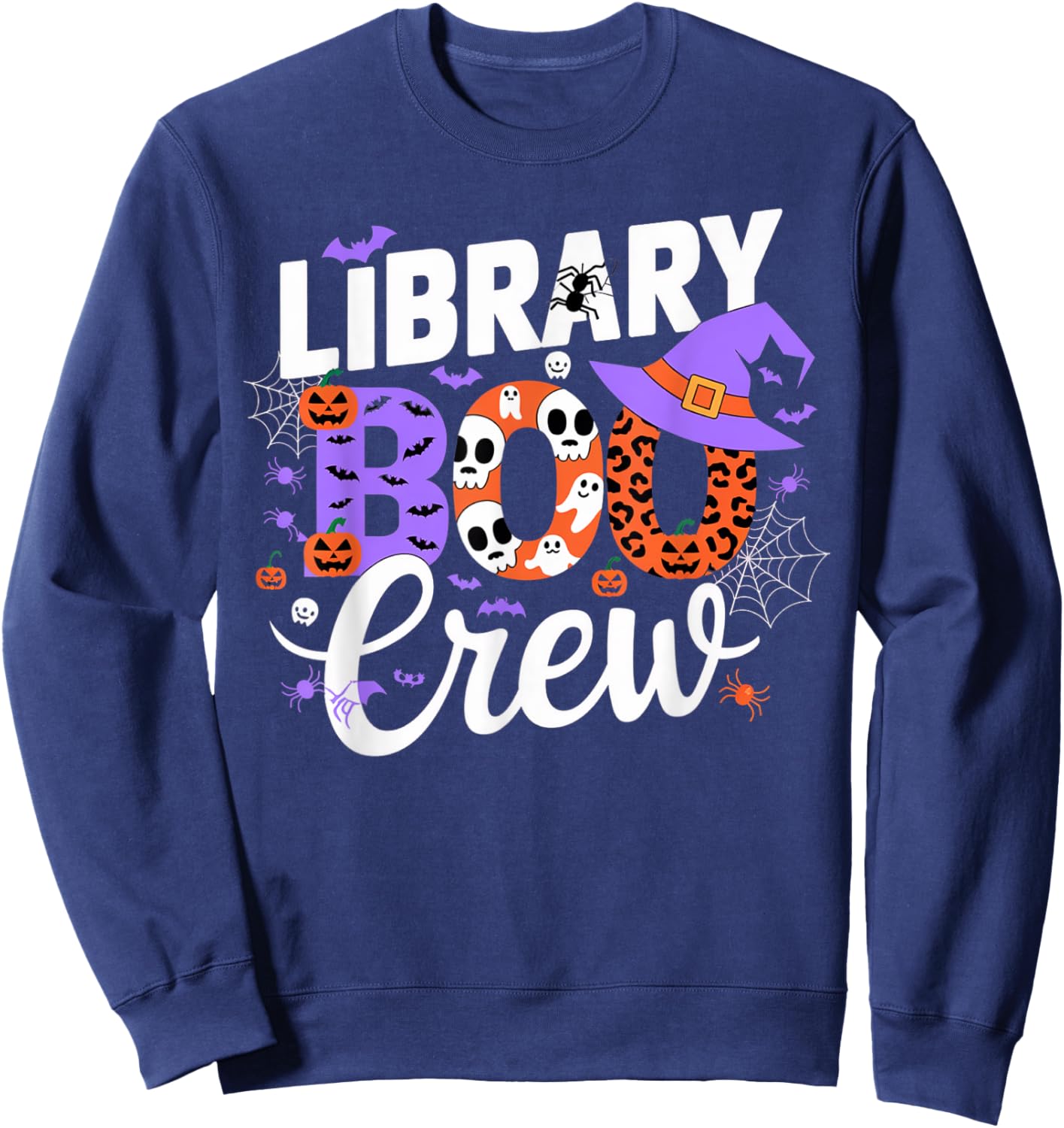 Library Boo Crew School Librarian Halloween Men Women Scary Sweatshirt - Sweatshirt | Navy