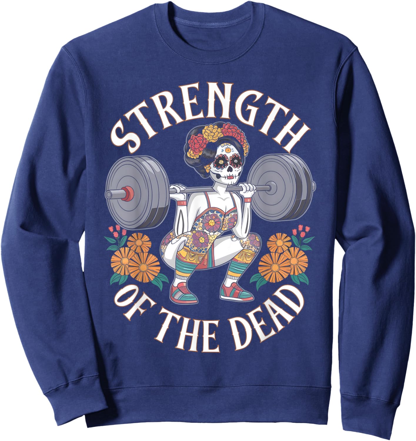 Dia De Los Muertos La Catrina Day of the Dead Gym Workout Sweatshirt - Sweatshirt | Navy