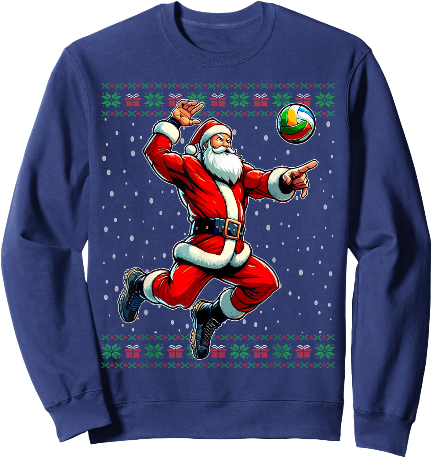 Volleyball Santa Claus Ugly Christmas Sweater Sweatshirt - Sweatshirt | Navy